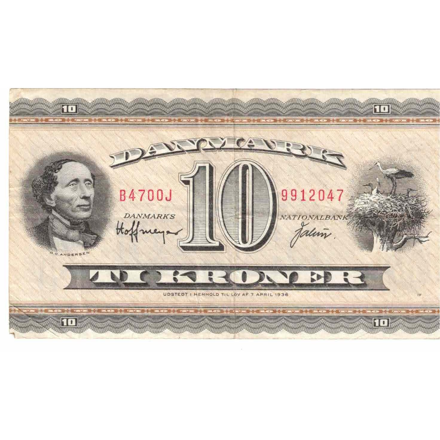 Banknote, Denmark, 10 Kroner, 1936, 1936-04-07, KM:44a, EF(40-45)