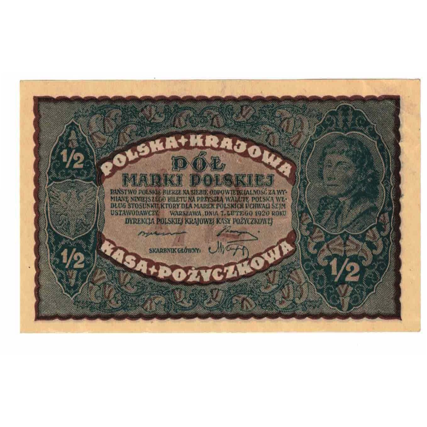 Banknote, Poland, 1/2 Marki, 1920, 1920-02-07, KM:30, UNC(60-62)