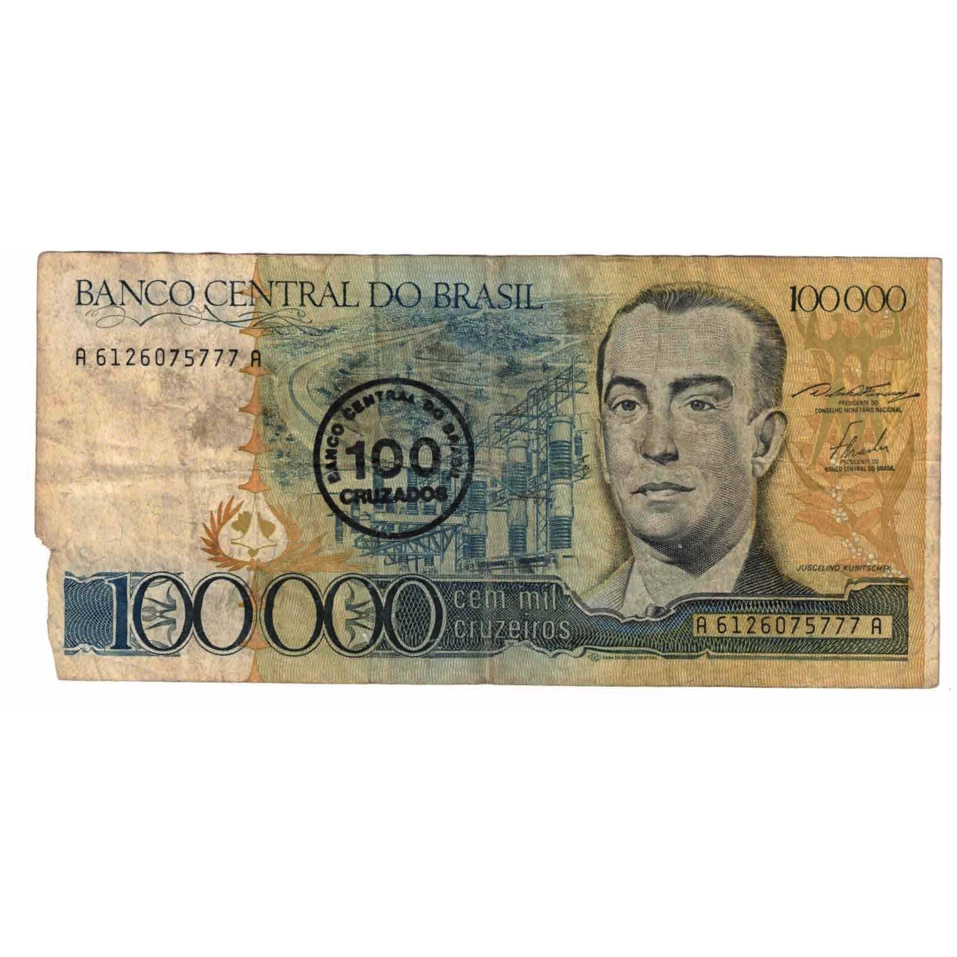 Geldschein, Brasilien, 100 Cruzados on 100,000 Cruzeiros, Undated (1986)