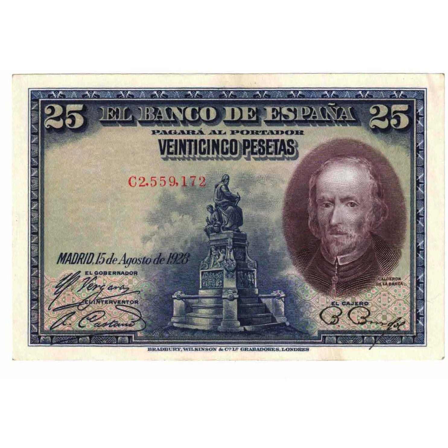 Banknote, Spain, 25 Pesetas, 1928, 1928-08-15, KM:74b, UNC(63)