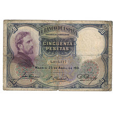 Banknote, Spain, 50 Pesetas, 1931, 1931-04-25, KM:82, AG(1-3)
