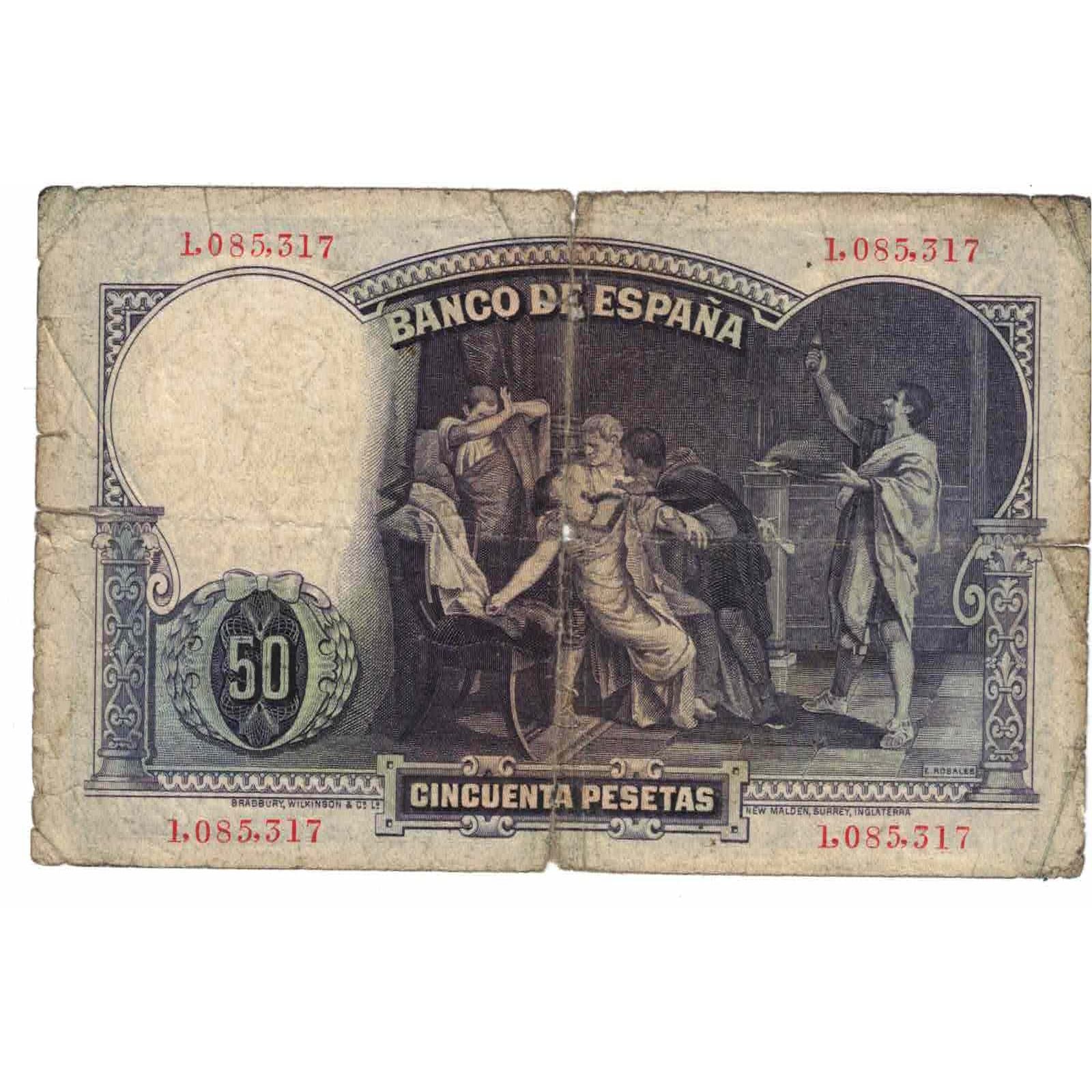 Banknote, Spain, 50 Pesetas, 1931, 1931-04-25, KM:82, AG(1-3)