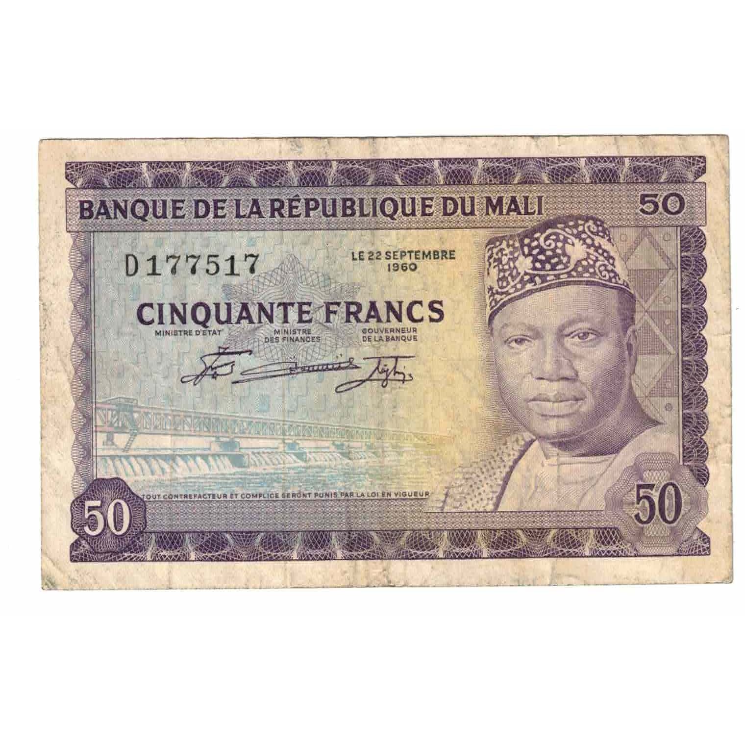 Banknote, Mali, 50 Francs, 1960, 1960-09-22, KM:6a, EF(40-45)