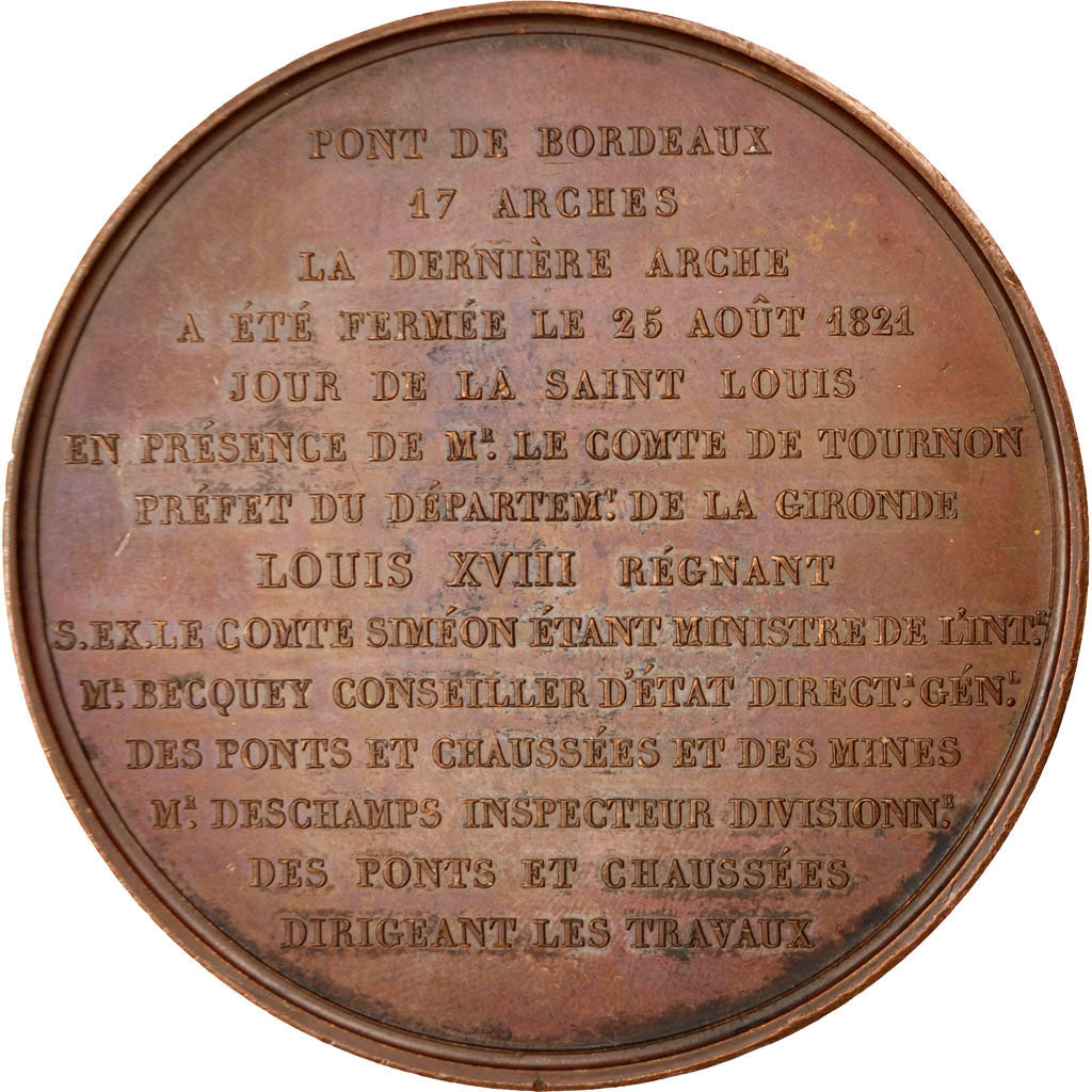 FRANCE, Shipping, Louis XVIII, Medal, 1821, AU(50-53), Gayrard, Bronze, 67,...