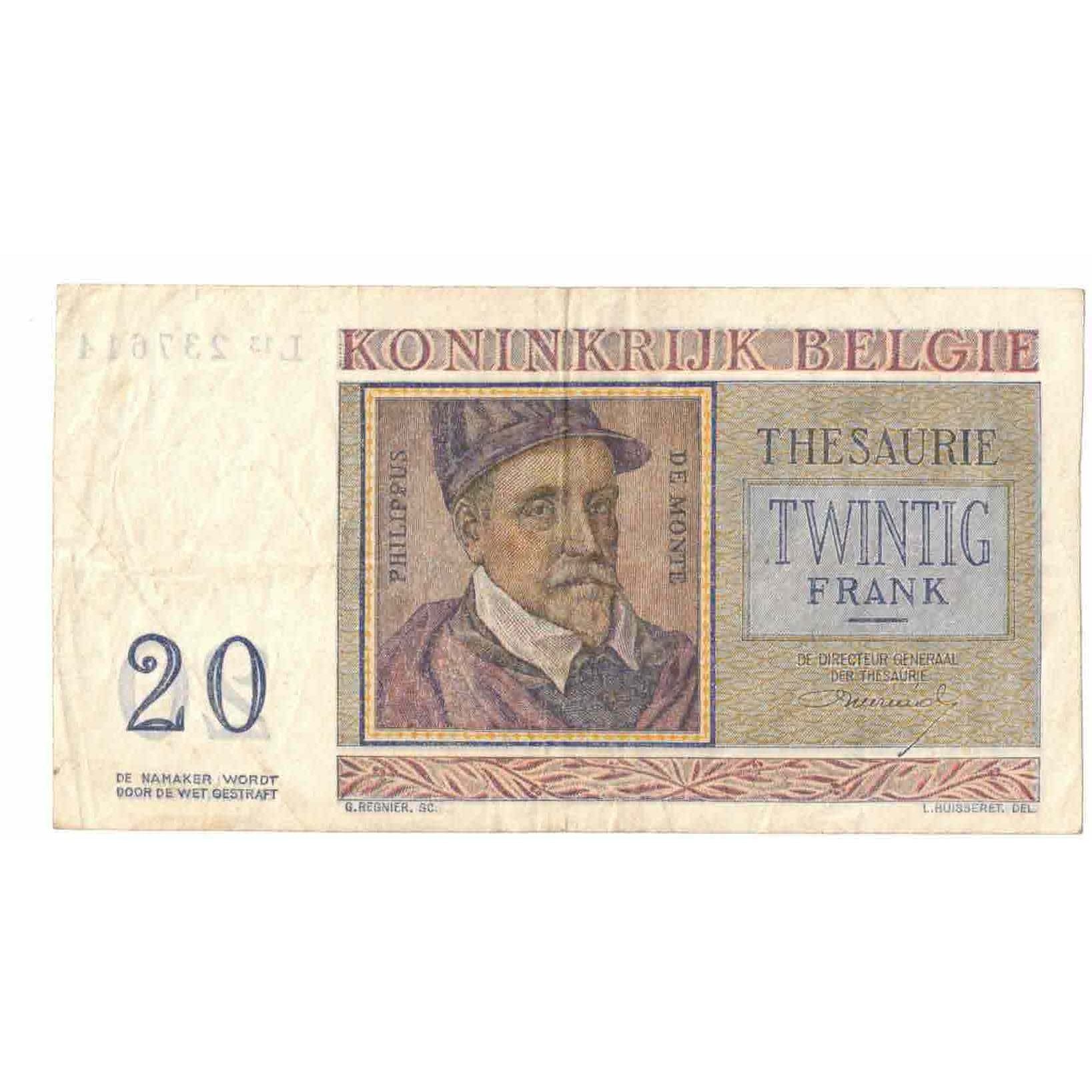 Banknote, Belgium, 20 Francs, 1956, 1956-04-03, KM:132b, AU(55-58)