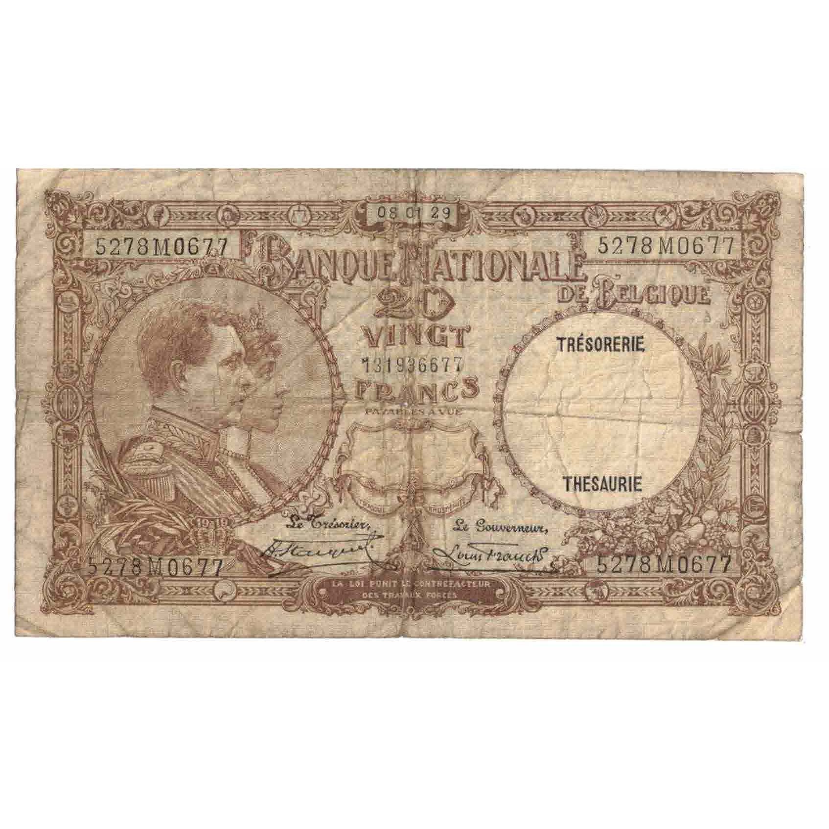 Banknote, Belgium, 20 Francs, 1929, 1929-01-08, KM:98b, VF(20-25)