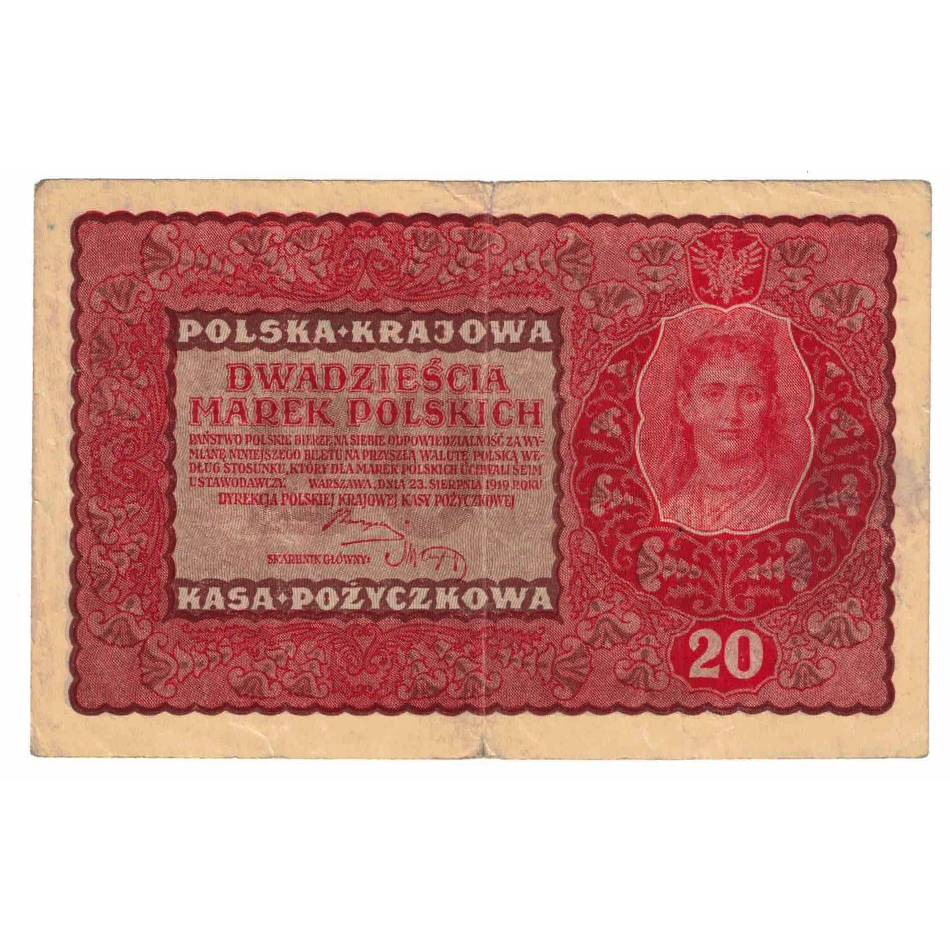Banknote, Poland, 20 Marek, 1919, 1919-08-23, KM:26, EF(40-45)