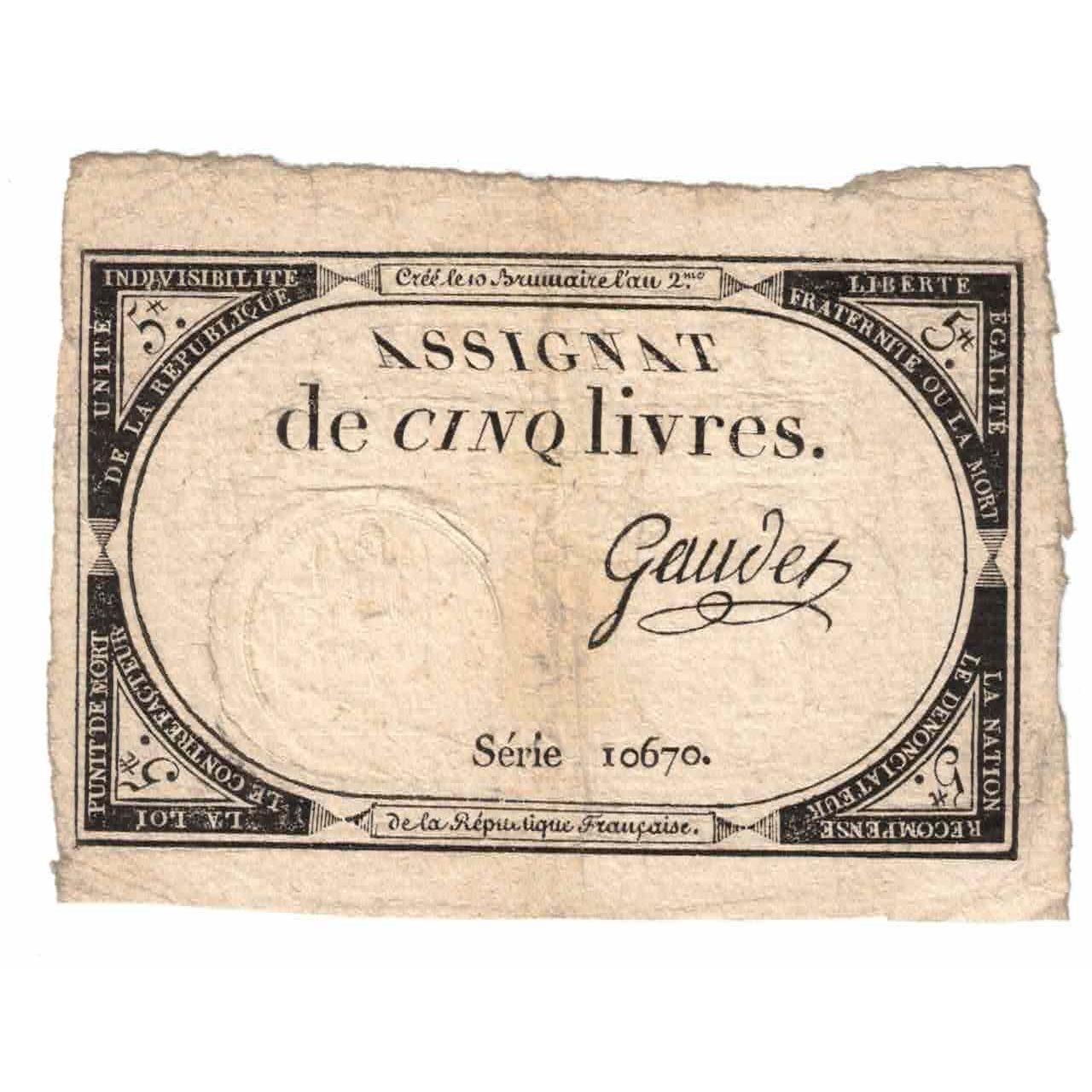 Frankrijk, 5 Livres, Série 10670, TB+, Fayette:ass46a, KM:A57