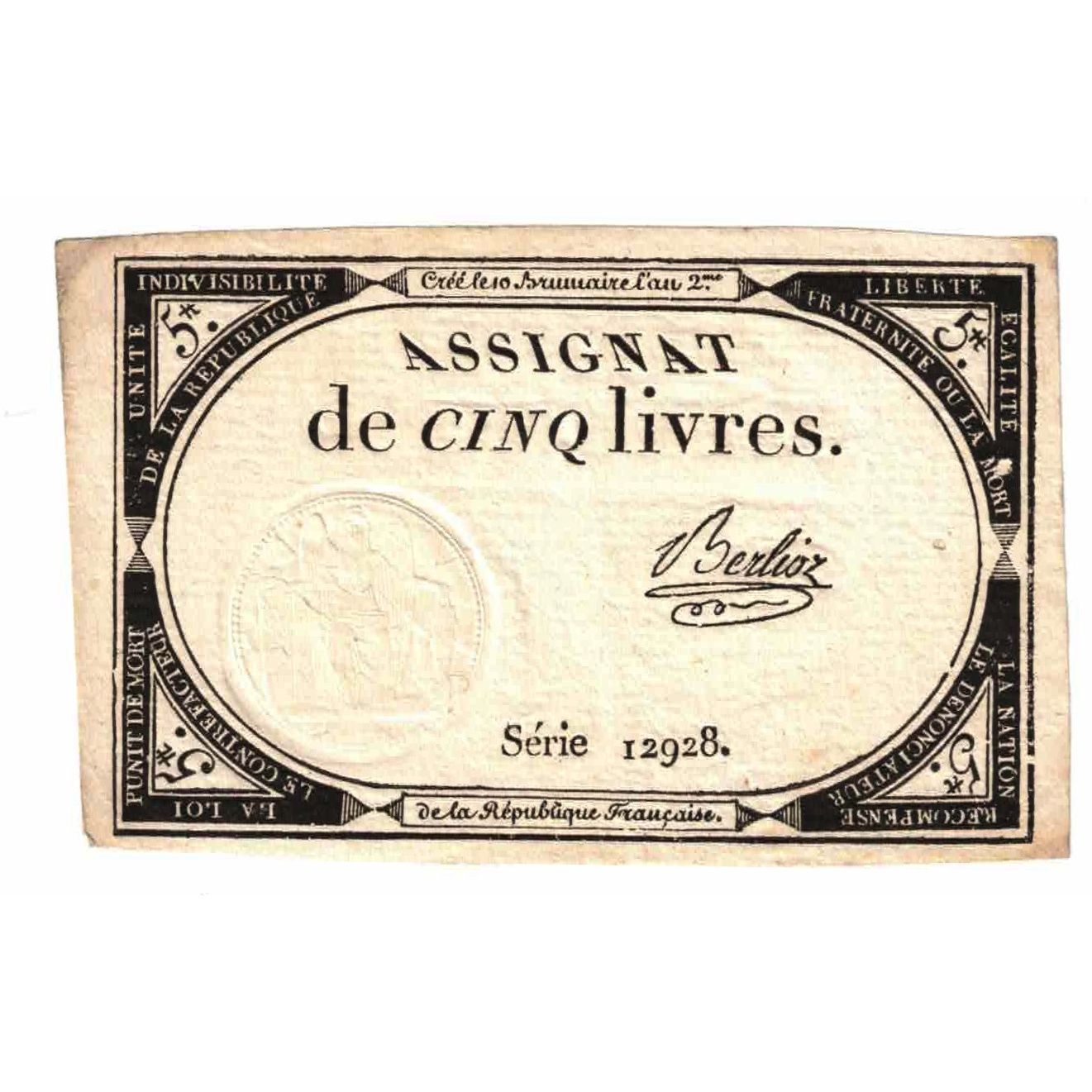 Francia, 5 Livres, serie 12928, SPL-, Fayette:ass46a, KM:A57