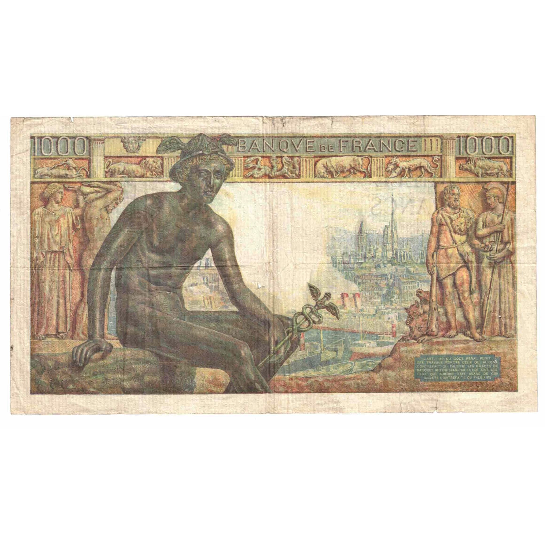 Frankreich, 1000 Francs, Déesse Déméter, 1942, F.1665, S, Fayette:40.09