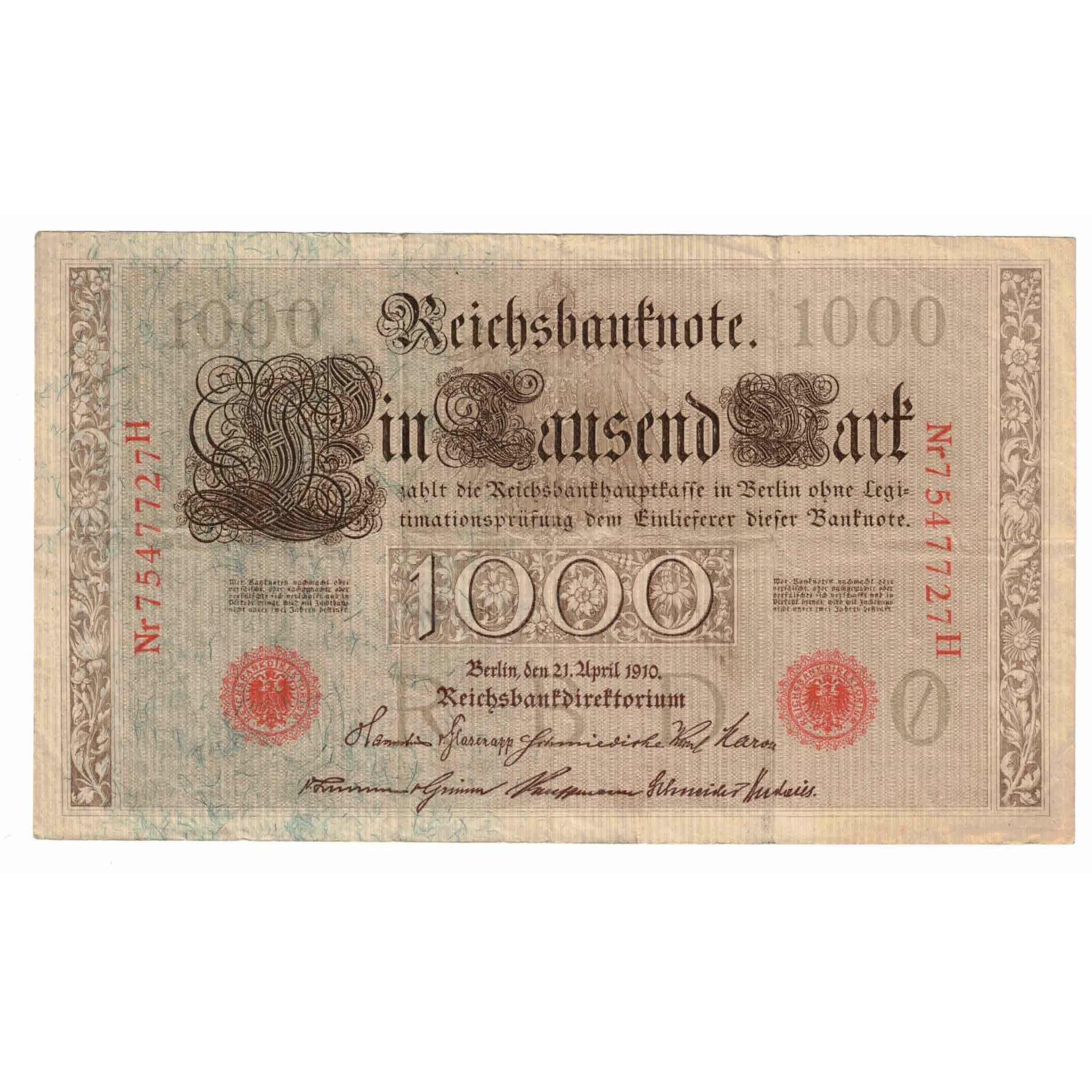 Geldschein, Deutschland, 1000 Mark, 1910, 1910-04-21, KM:44a, VZ