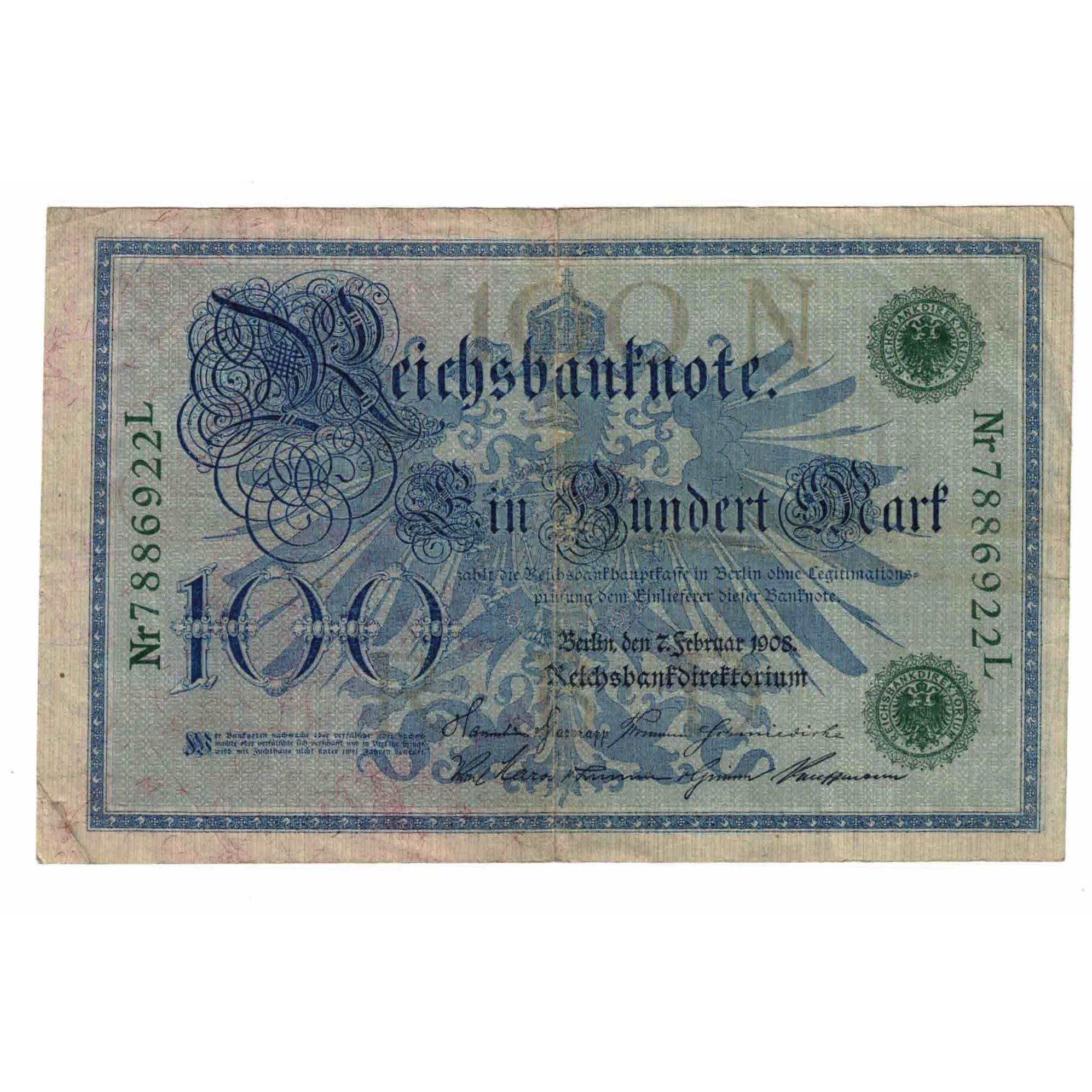 Banknote, Germany, 100 Mark, 1908, 1908-02-07, KM:34, EF(40-45)