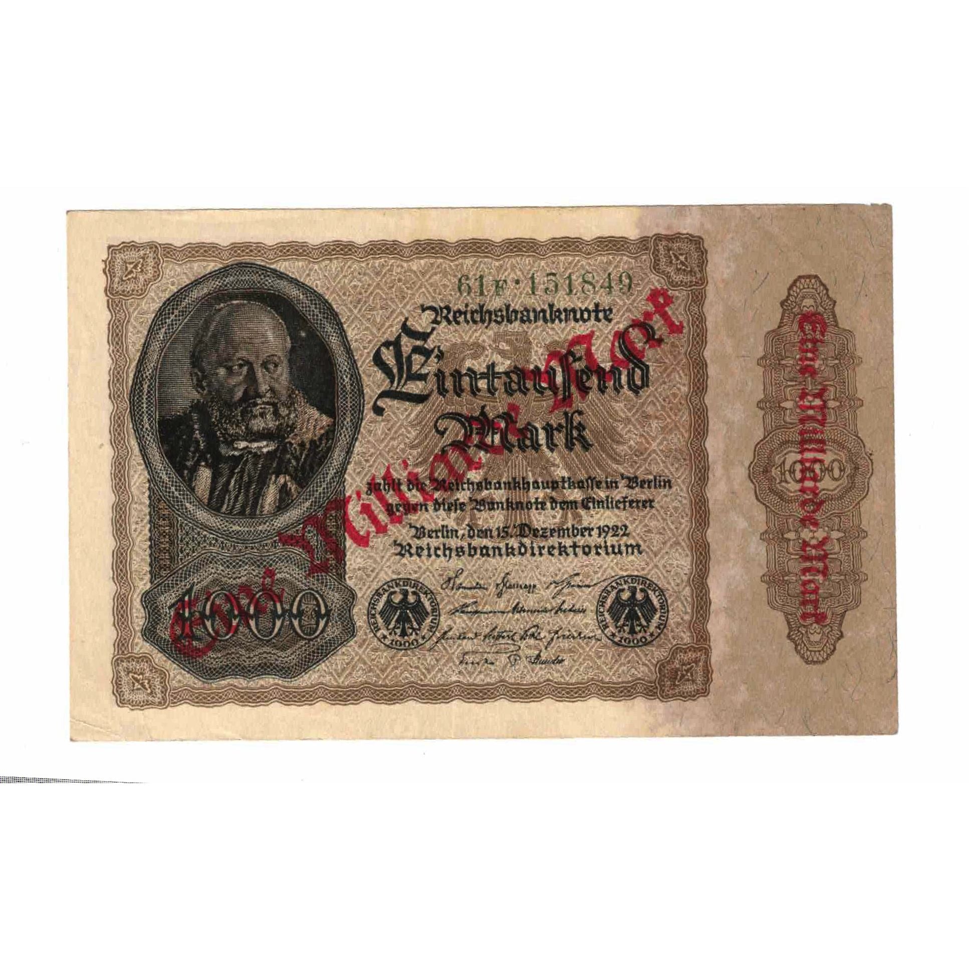 Banconote, Germania, 1 Milliarde Mark on 1000 Mark, 1922, 1922-12-15, KM:113a