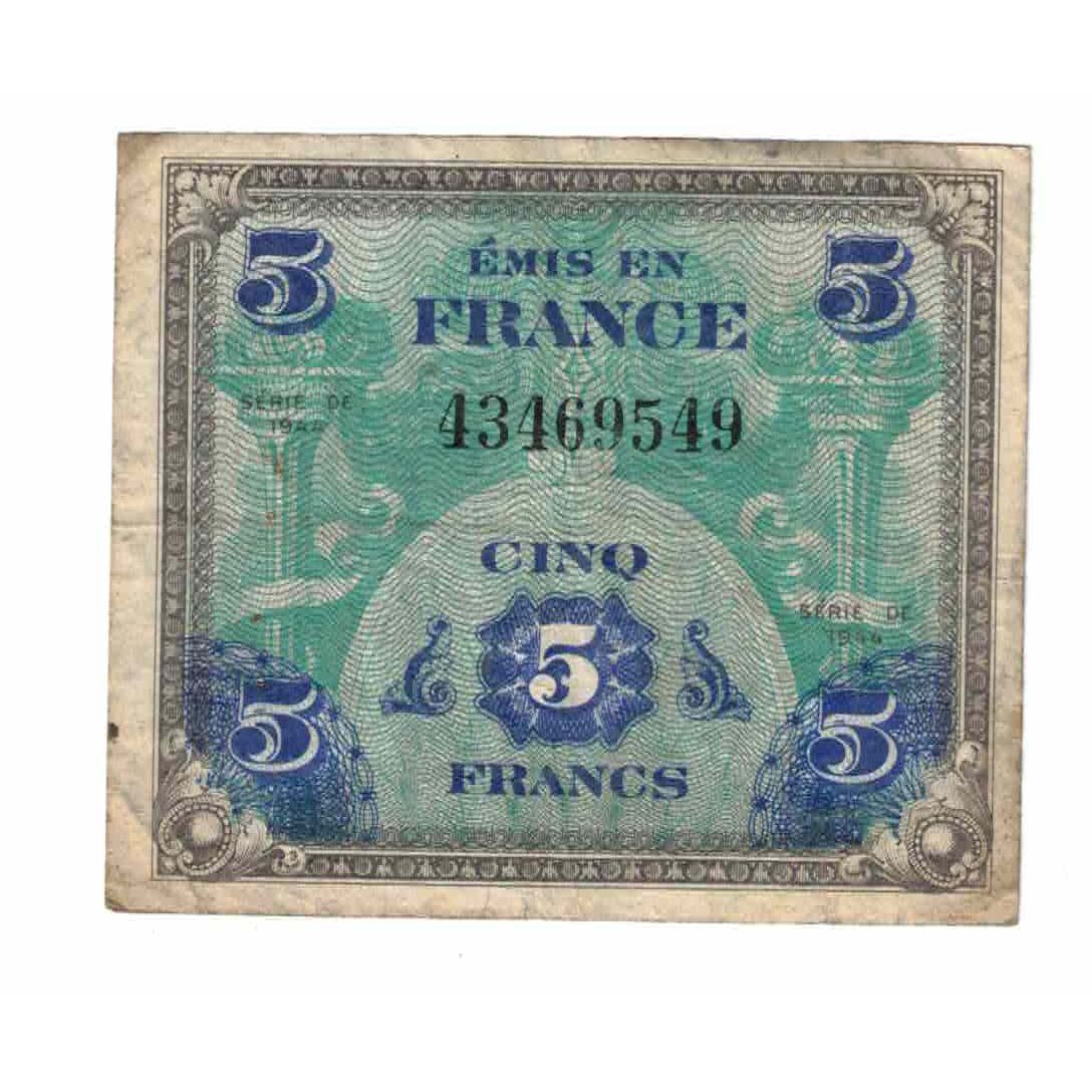 France, 5 Francs, 1944, 43469549, VF(20-25), Fayette:VF17.1, KM:115a
