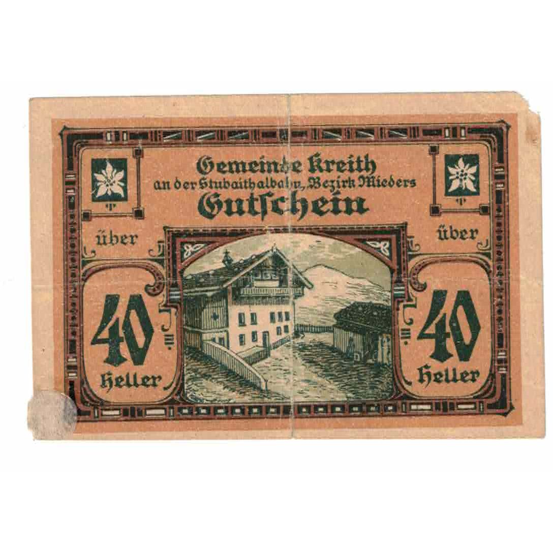 Banknote, Austria, Kreith, 40 Heller, chalet, 1920, 1920-12-31, VG(8-10)