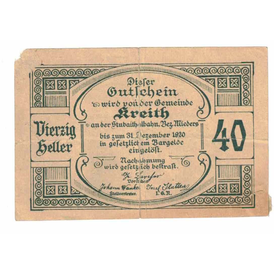 Banknote, Austria, Kreith, 40 Heller, chalet, 1920, 1920-12-31, VG(8-10)