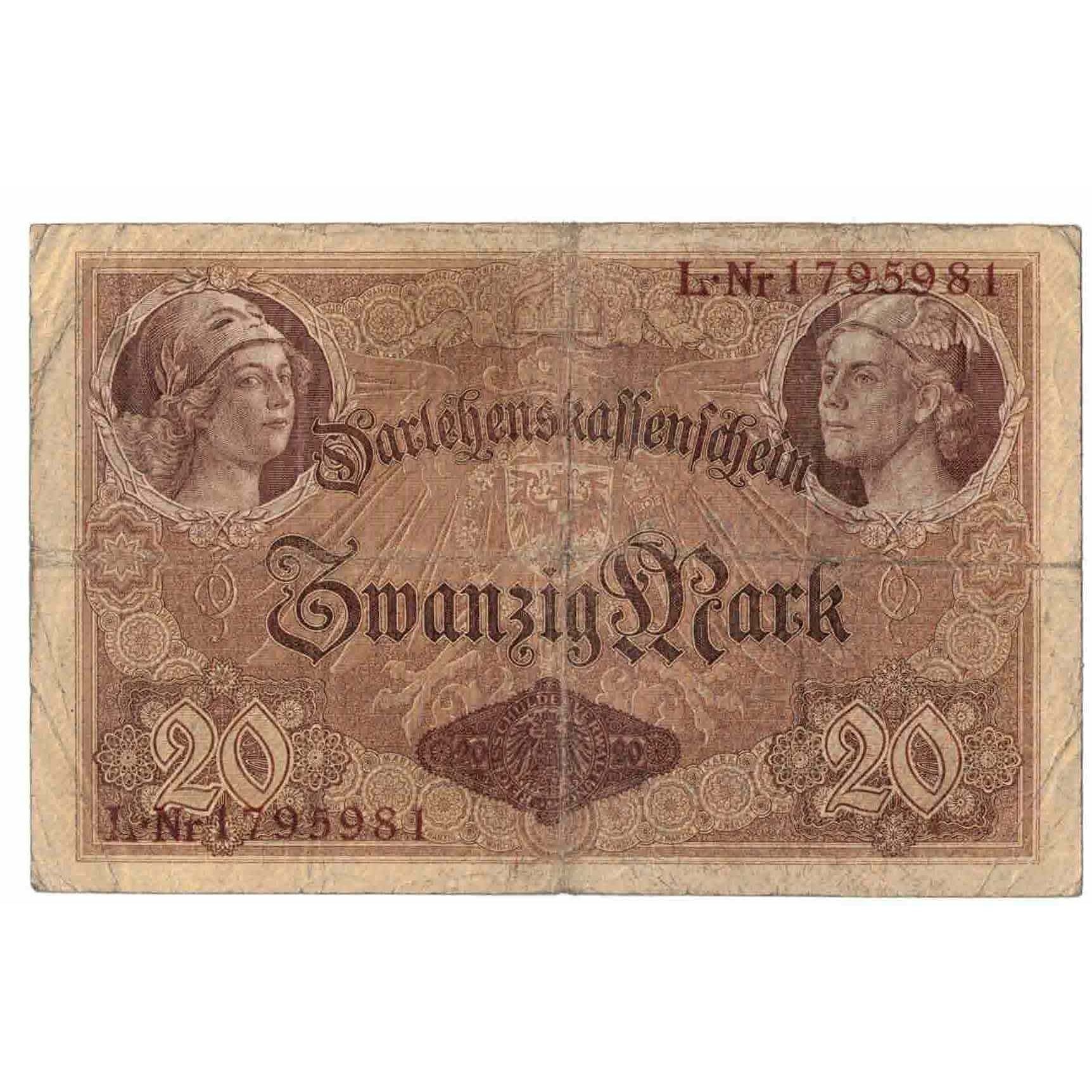 Banknote, Germany, 20 Mark, 1914, 1914-08-05, KM:48b, EF(40-45)