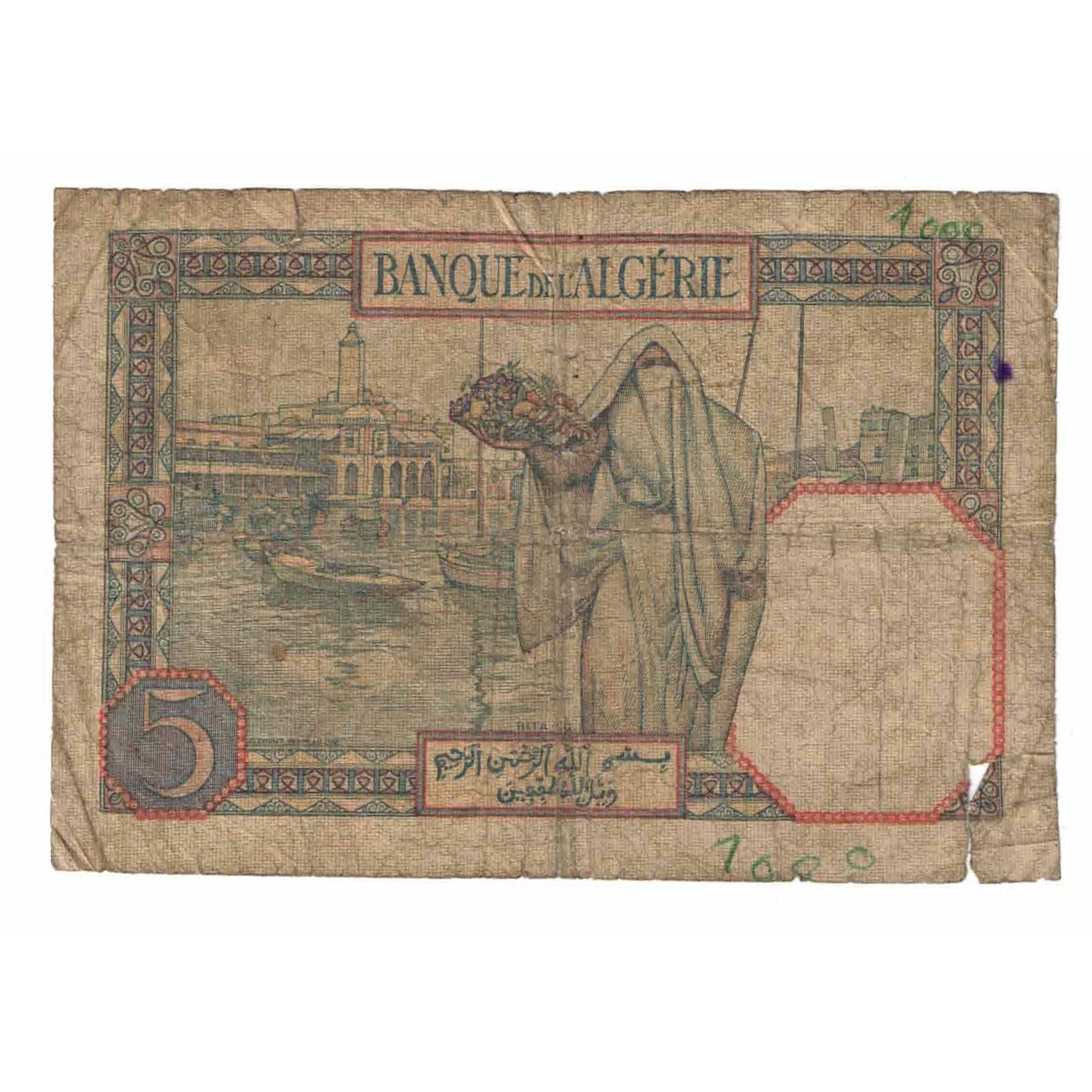 Banknote, Algeria, 5 Francs, 1941, 1941-04-05, KM:77b, AG(1-3)