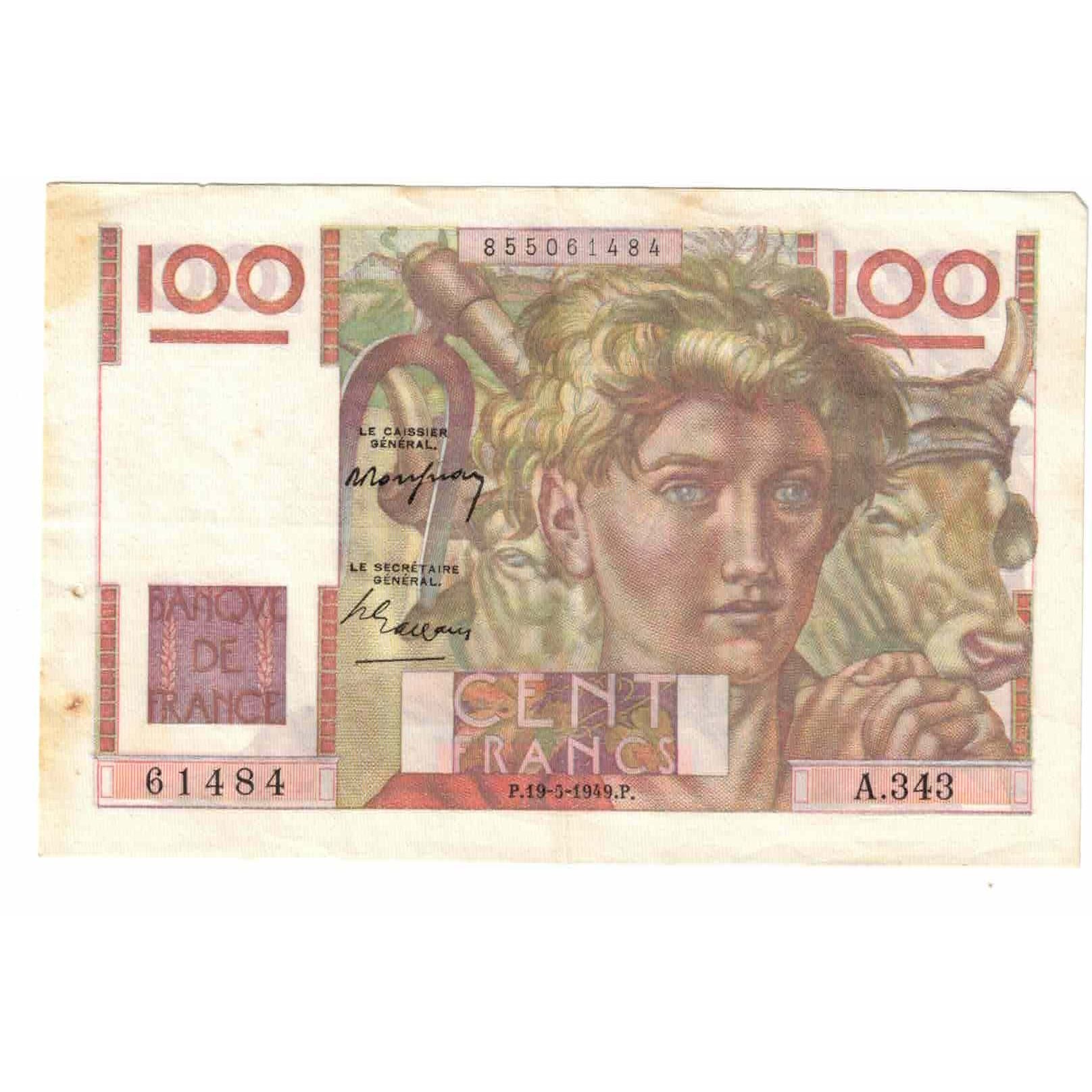Francia, 100 Francs, Jeune Paysan, 1949, A.343, BB, Fayette:28.24, KM:128b