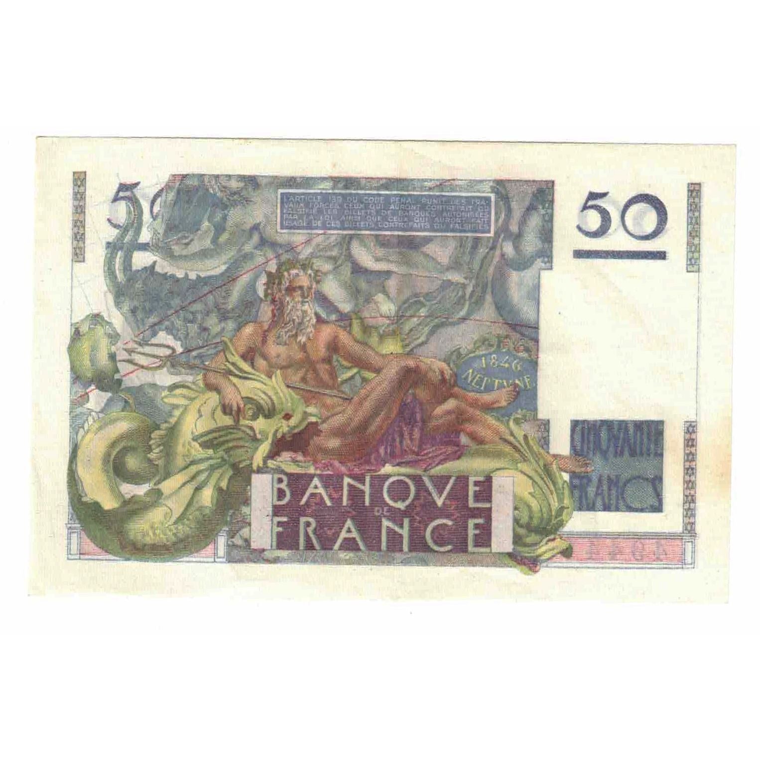 France, 50 Francs, Le Verrier, 1949, S.137, AU(55-58), Fayette:20.12, KM:127b
