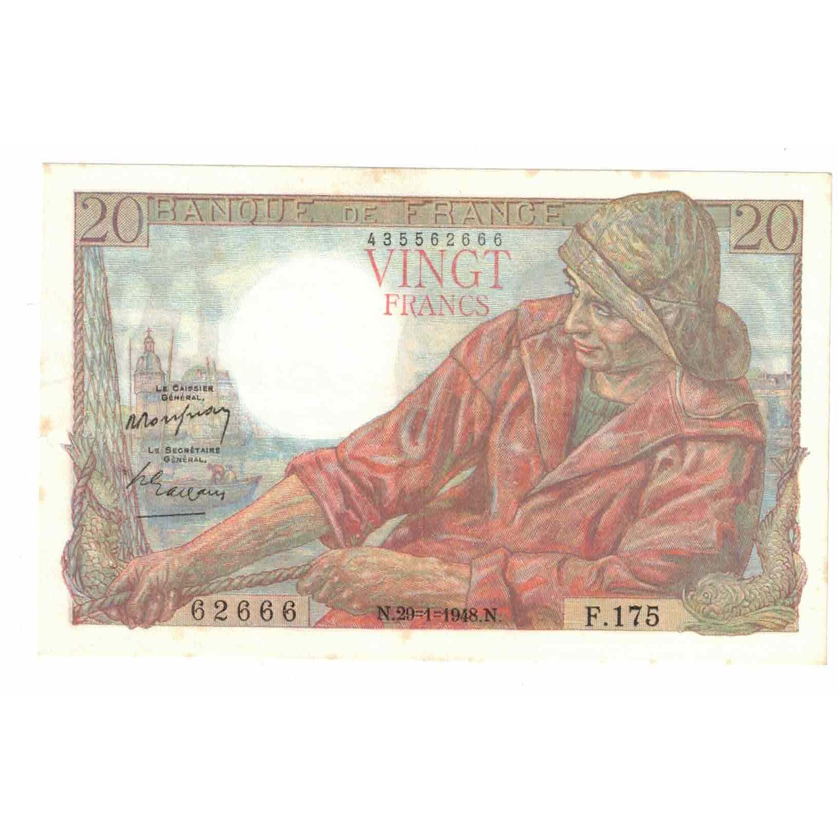 France, 20 Francs, Pêcheur, 1948, F.175, AU(55-58), Fayette:13.12, KM:100c