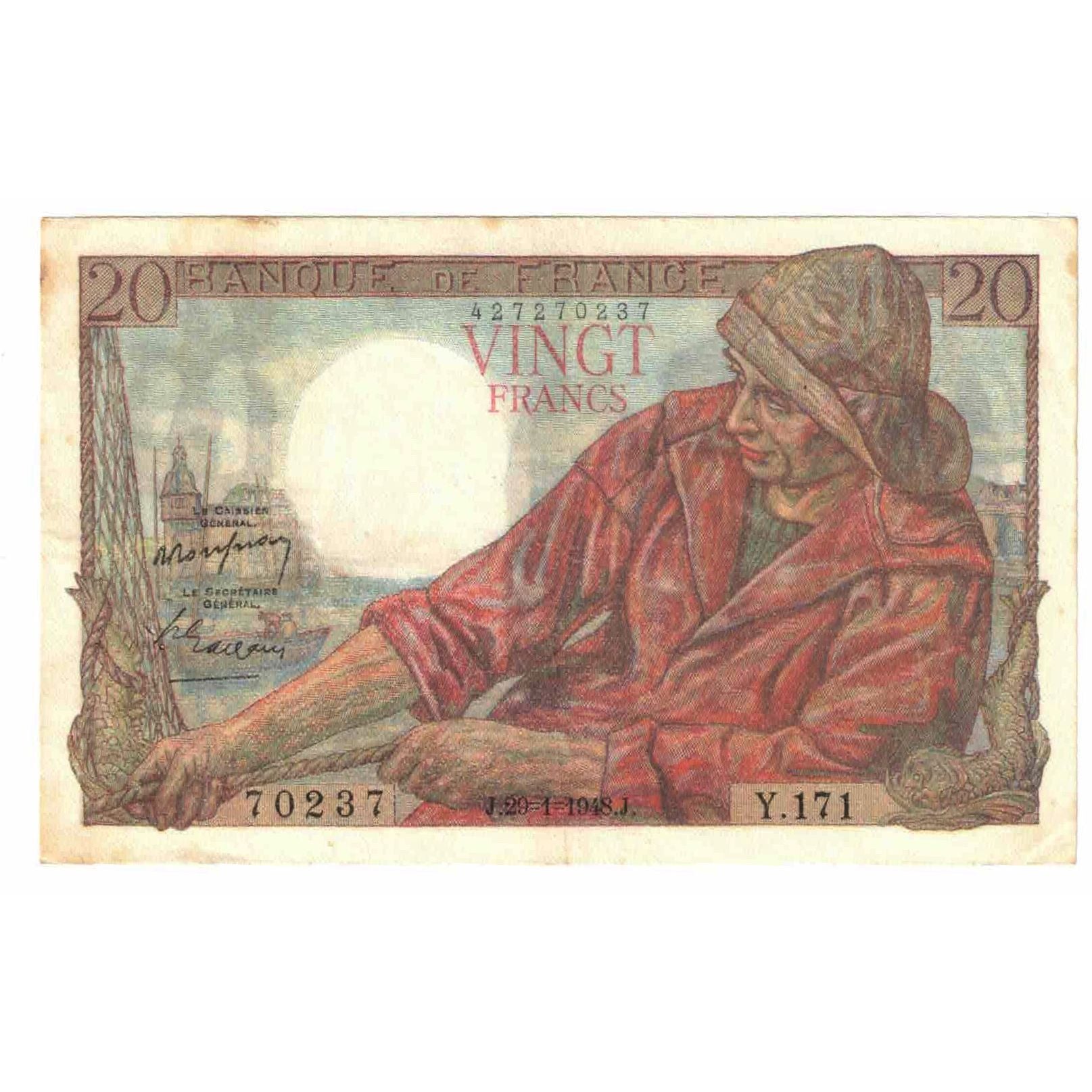France, 20 Francs, Pêcheur, 1948, Y.171, AU(55-58), Fayette:13.12, KM:100c