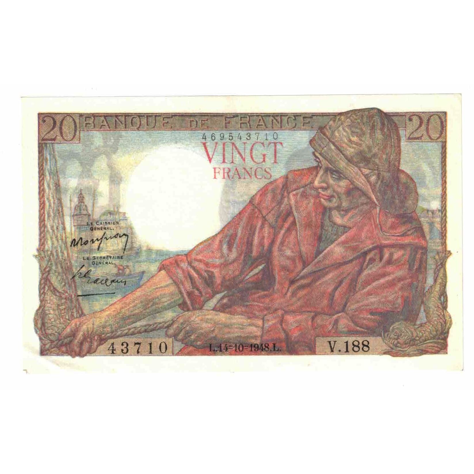 Francja, 20 Francs, Pêcheur, 1948, V.188, AU(55-58), Fayette:13.13, KM:100c