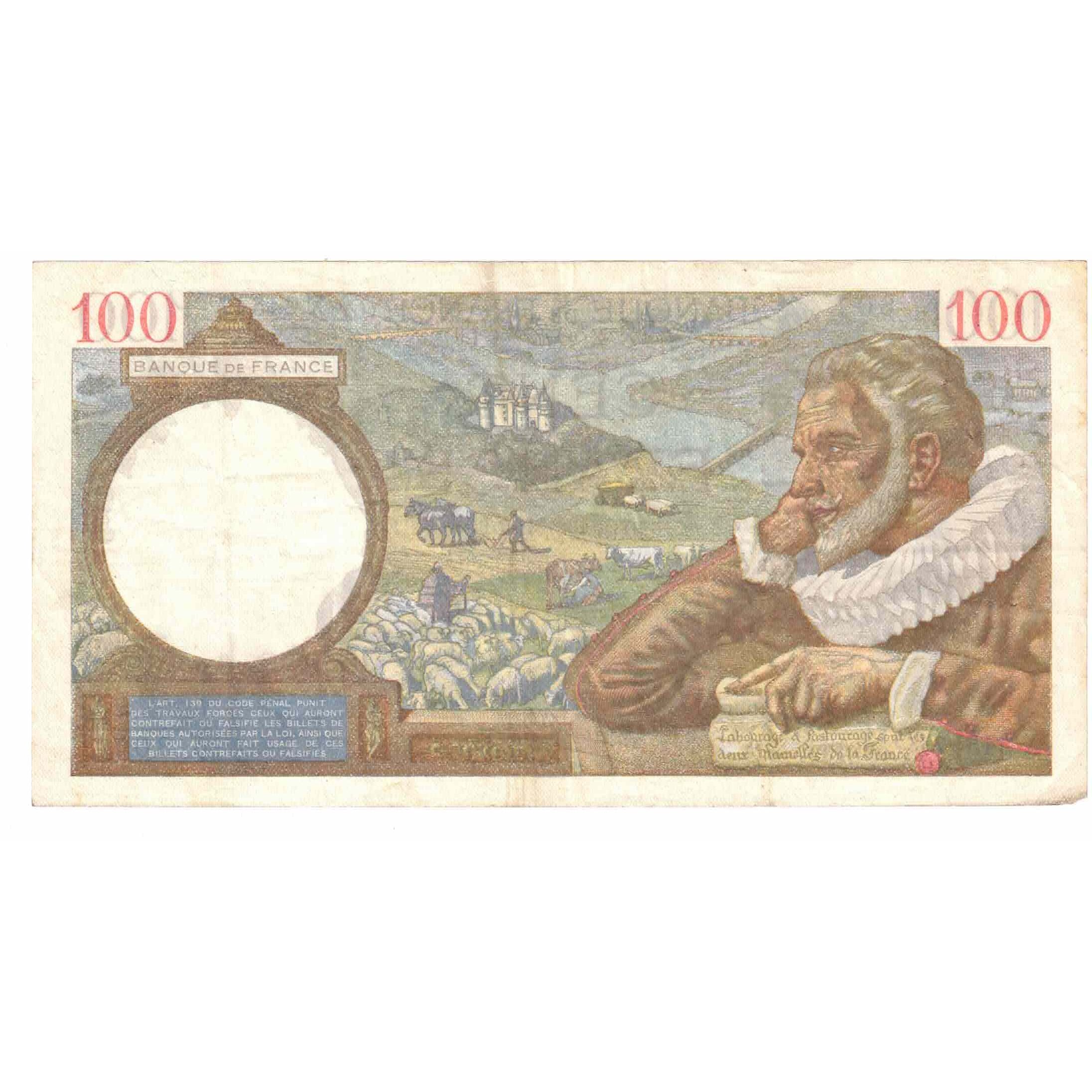 France, 100 Francs, Sully, 1941, X.24547, AU(50-53), Fayette:26.58, KM:94
