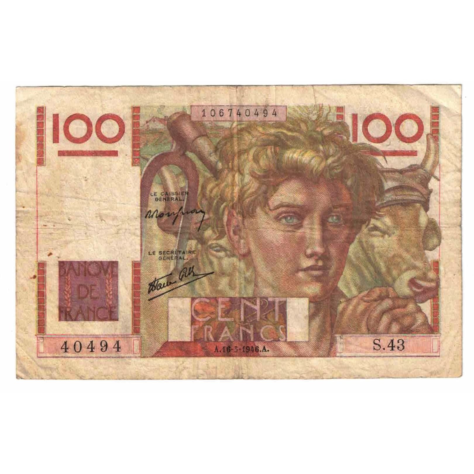 Francia, 100 Francs, Jeune Paysan, 1946, S.43, BC, Fayette:28.4, KM:128a