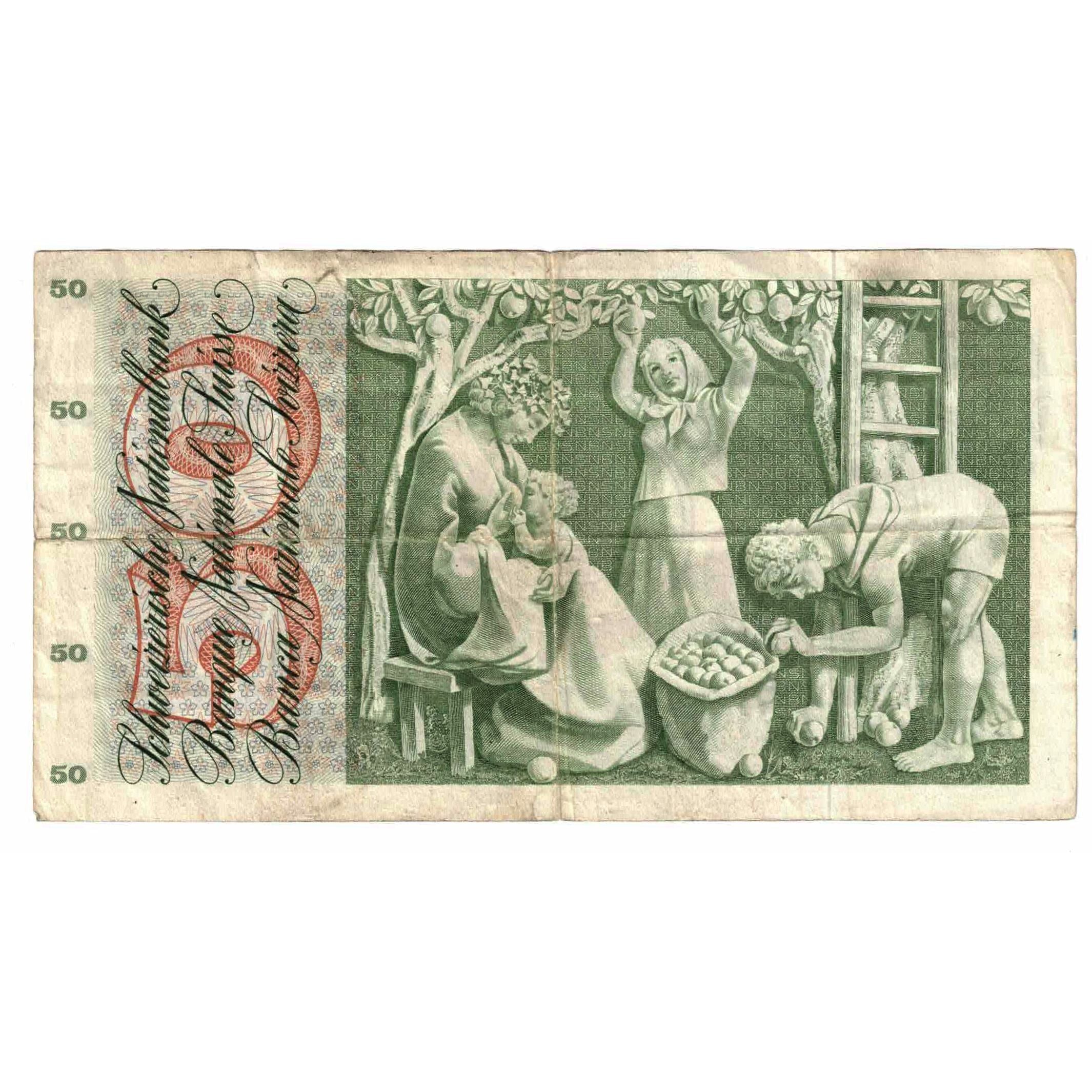 Banknot, Szwajcaria, 50 Franken, 1972, 1972-01-24, KM:48l, VF(30-35)