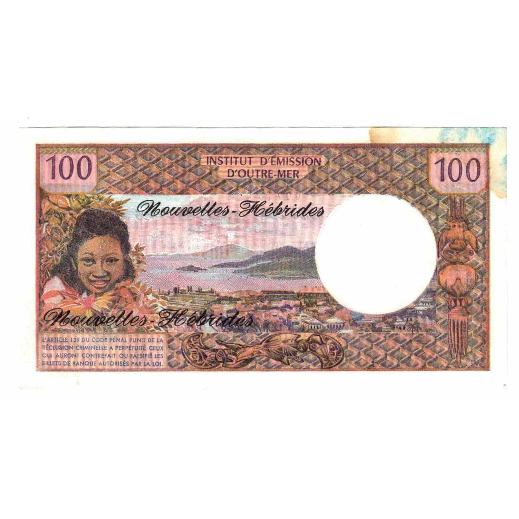 Biljet, Nieuwe Hebriden, 100 Francs, KM:18b, SPL