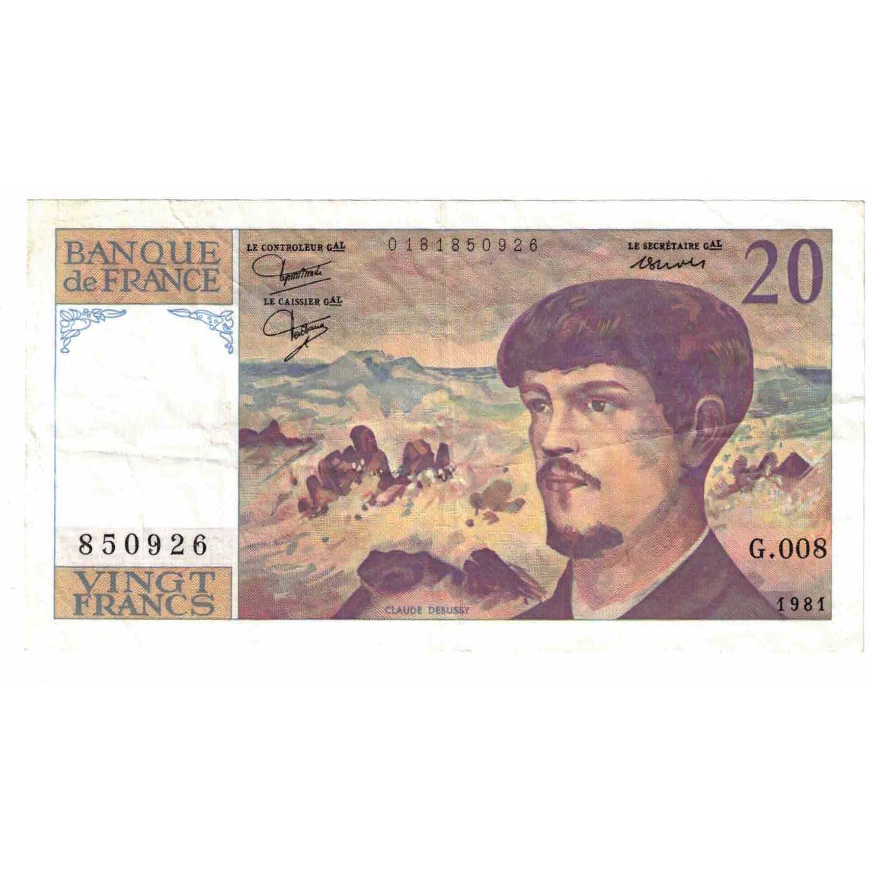 Francia, 20 Francs, Debussy, 1981, G.008, BB+, Fayette:66.2, KM:151a