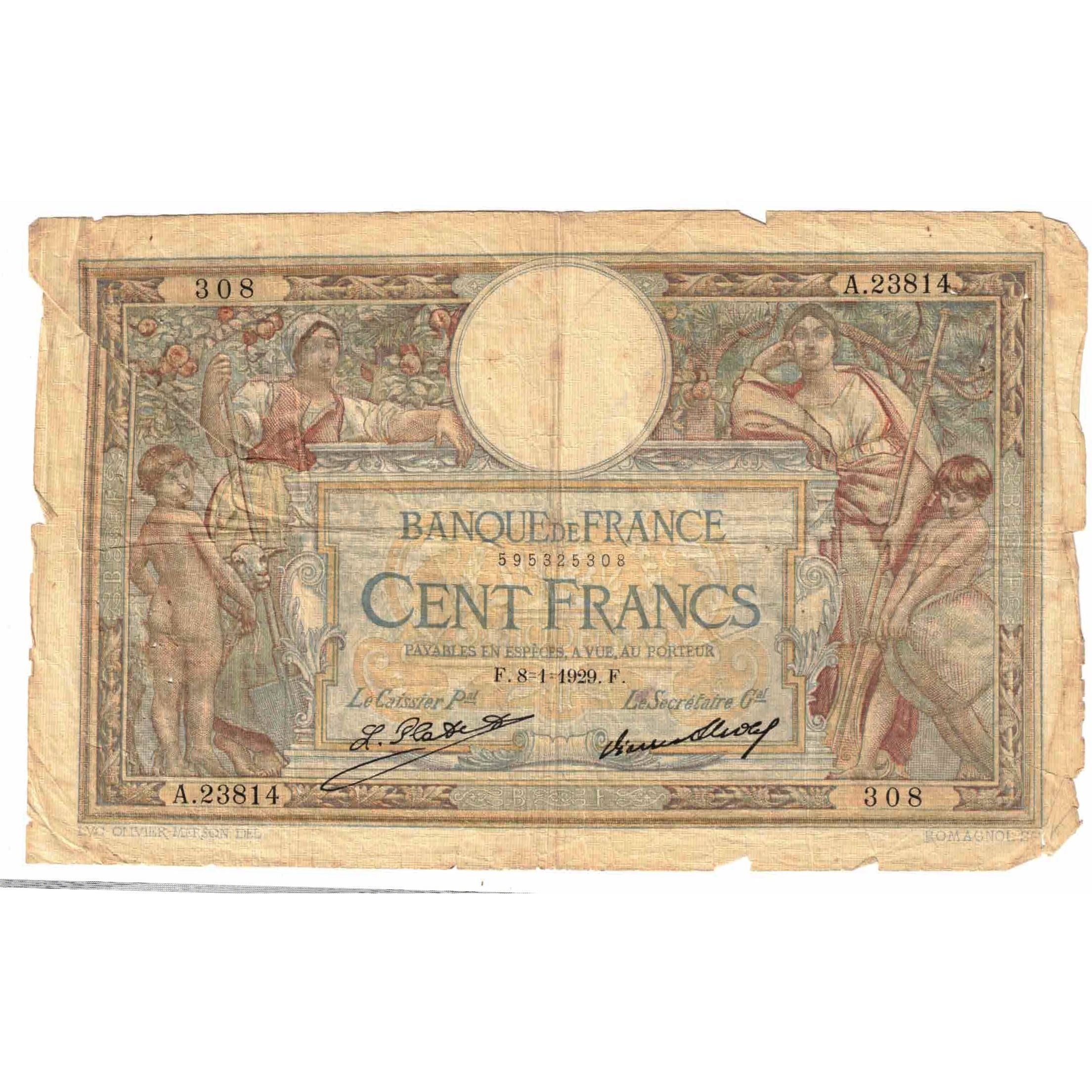 Frankrijk, 100 Francs, Luc Olivier Merson, 1929, A.23814, B, Fayette:24.8