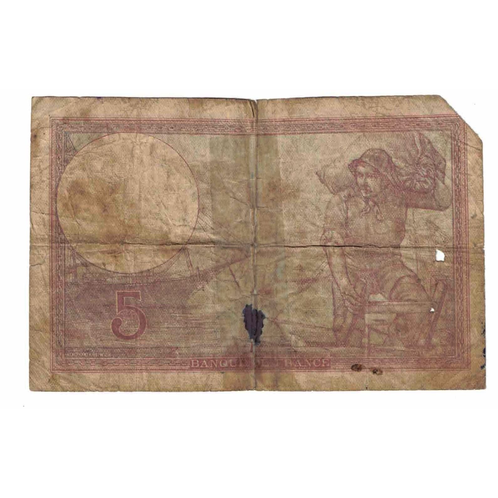 França, 5 Francs, Violet, 1933, M.57259, AG(1-3), Fayette:3.17, KM:72e