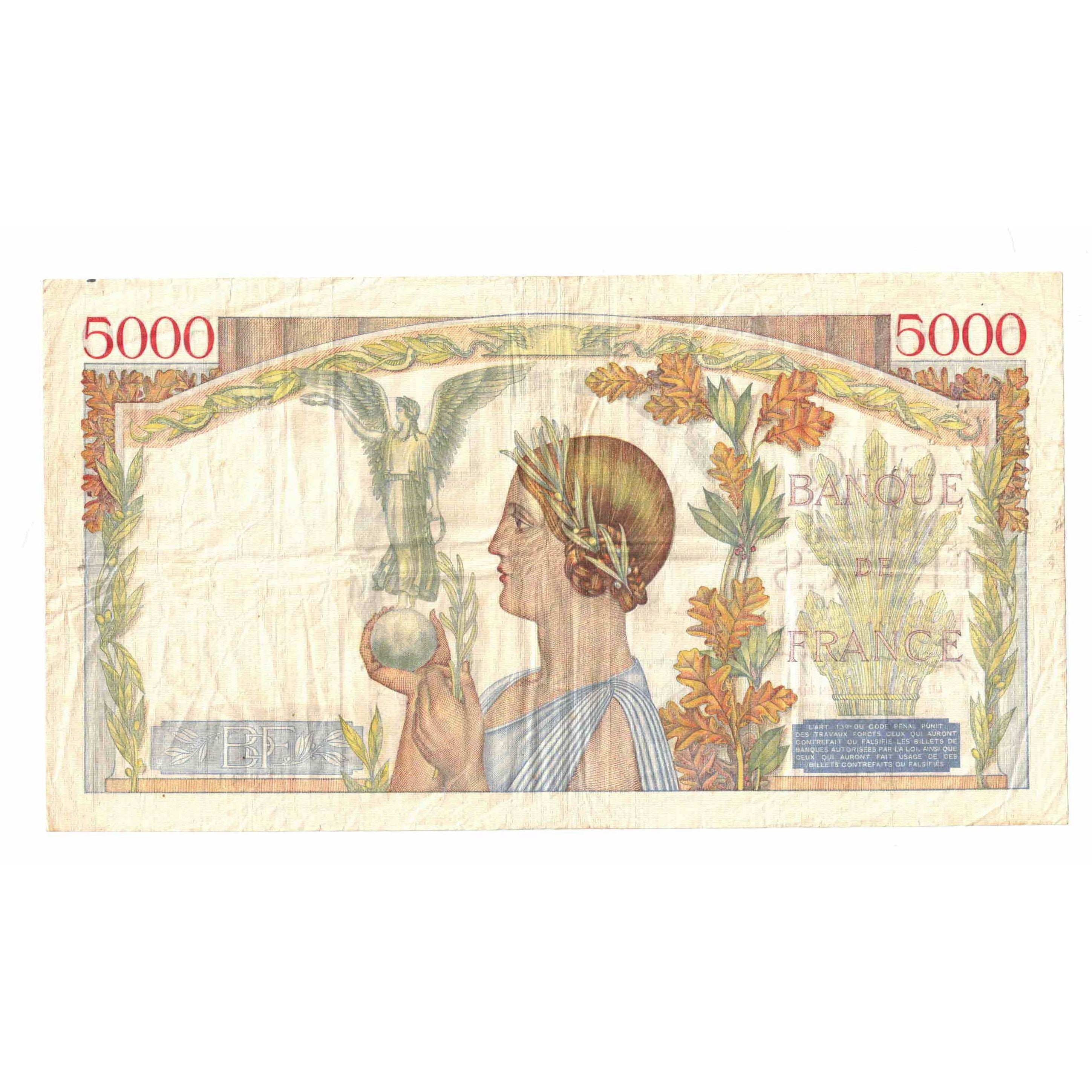 France, 5000 Francs, Victoire, 1941, D.715, AU(50-53), Fayette:46.28, KM:97c