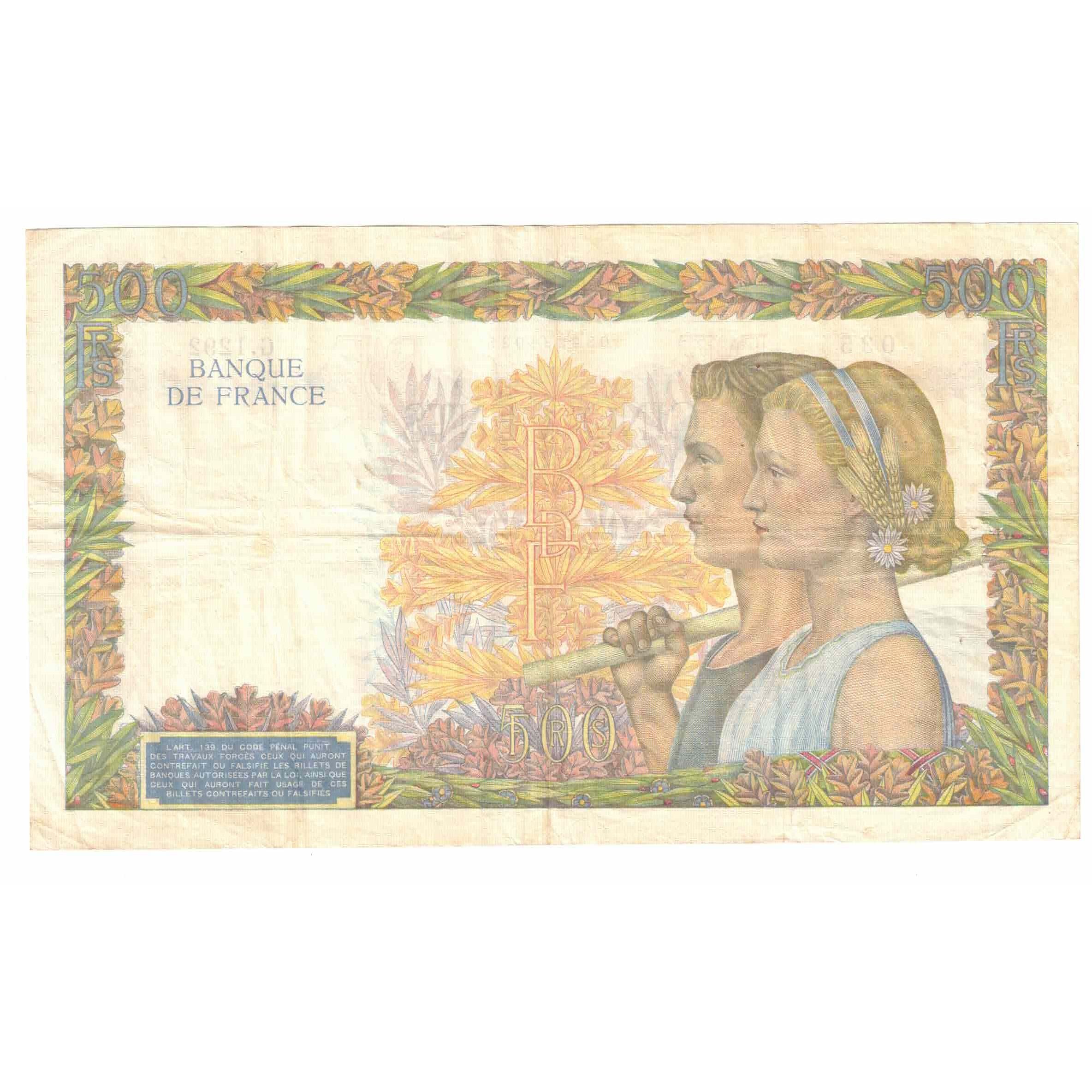 Frankrijk, 500 Francs, La Paix, 1940, G.1292, TTB+, Fayette:32.8, KM:95a