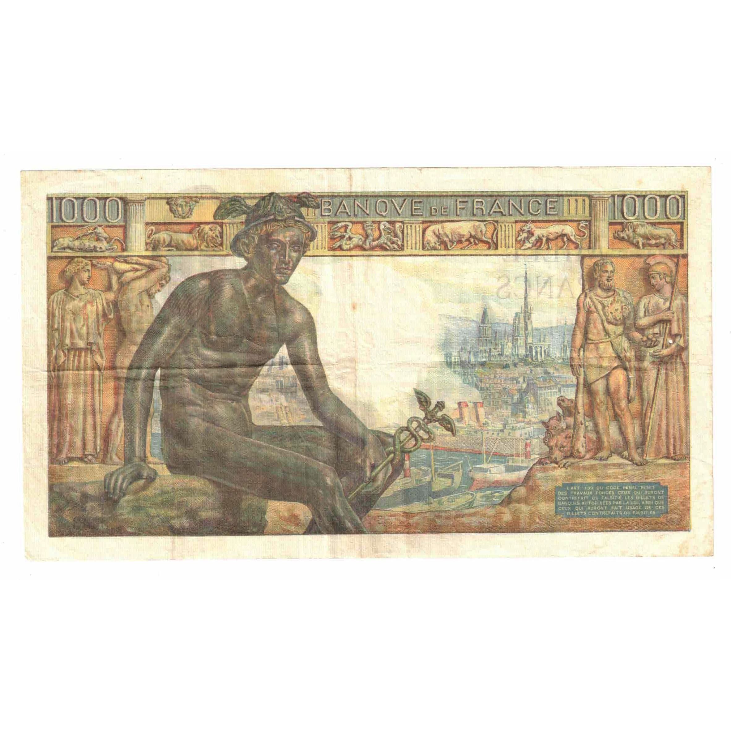 Francja, 1000 Francs, Déesse Déméter, 1943, E.3462, AU(55-58), Fayette:40.17