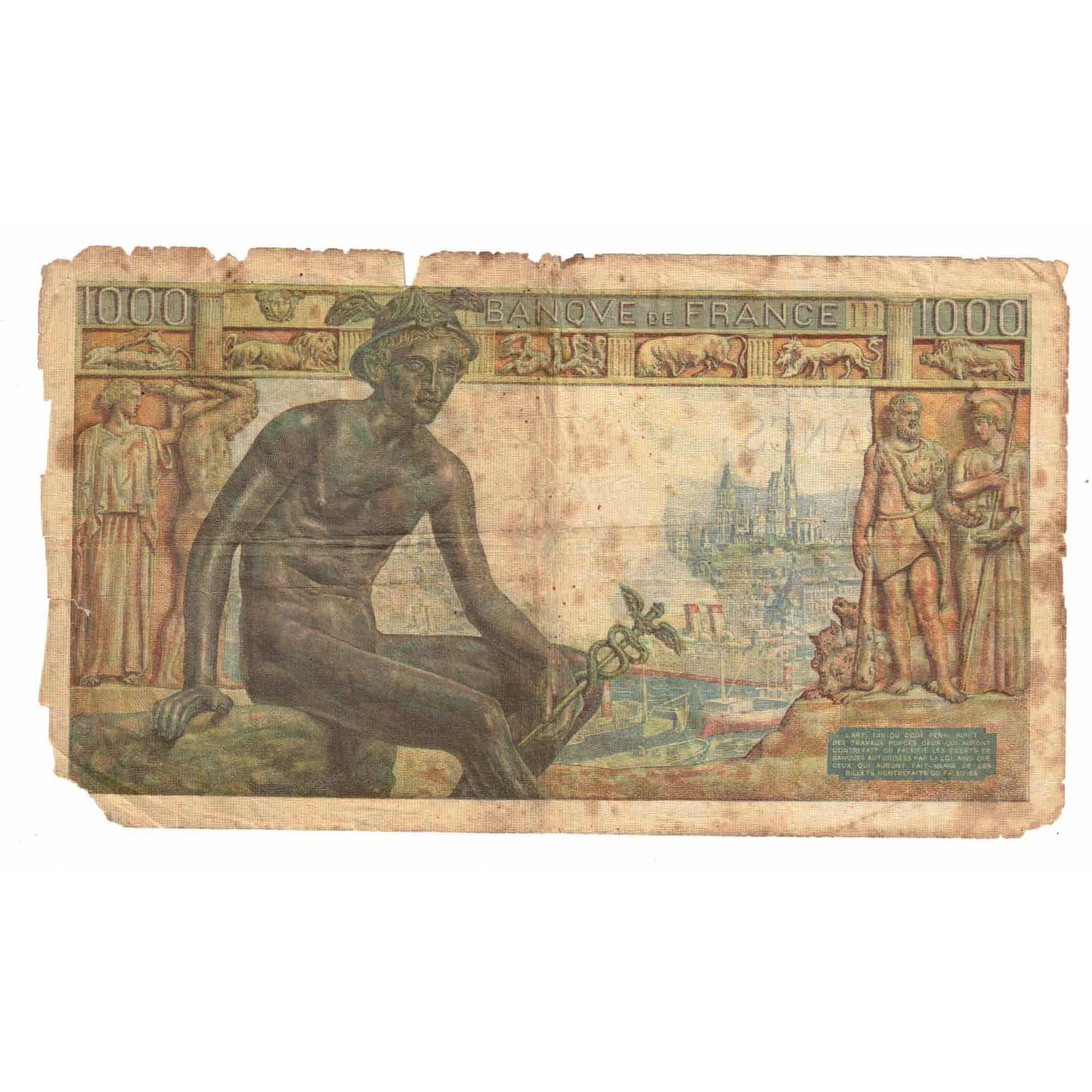 França, 1000 Francs, Déesse Déméter, 1943, V.4389, VG(8-10), Fayette:40.20