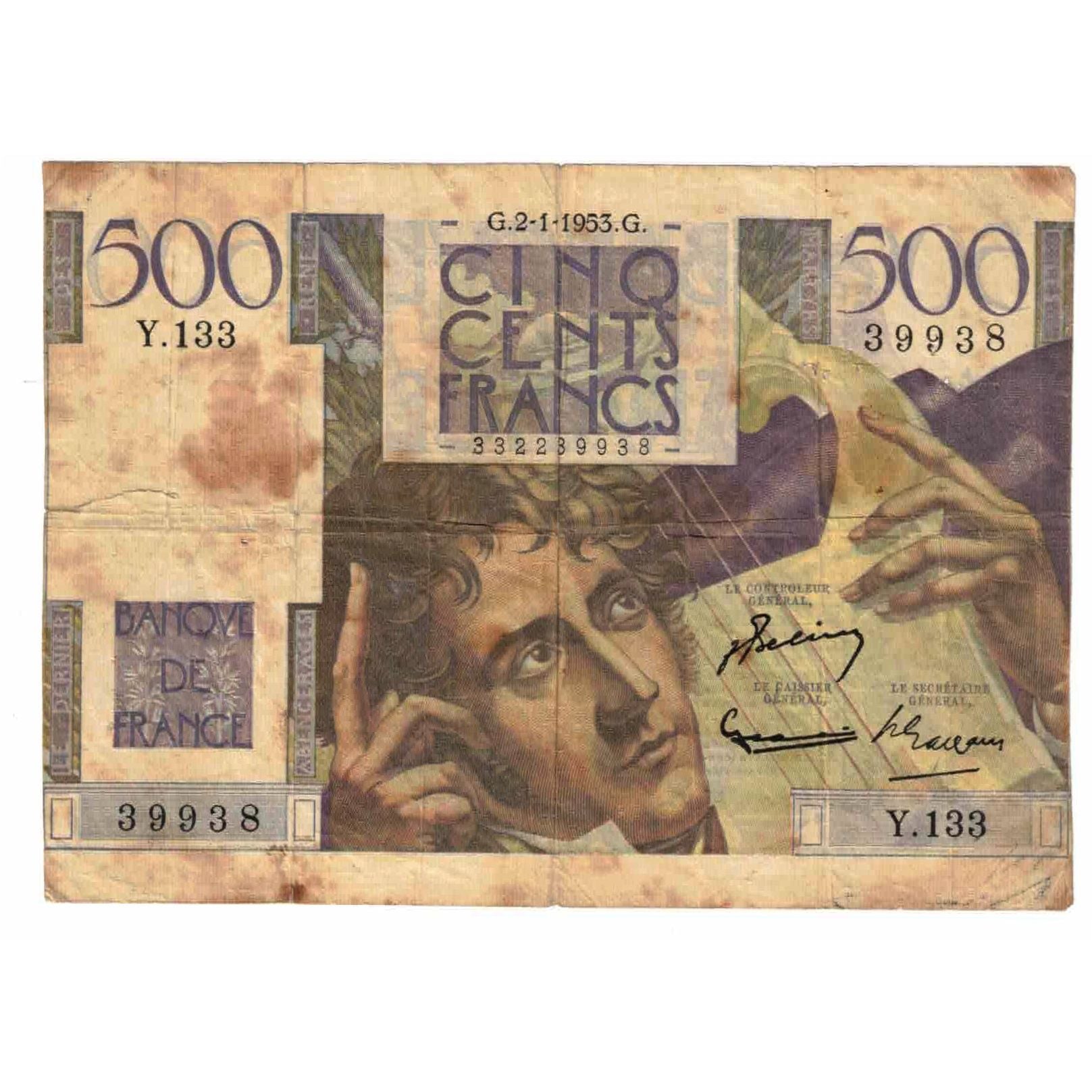 Francja, 500 Francs, Chateaubriand, 1953, Y.133, VG(8-10), Fayette:34.11
