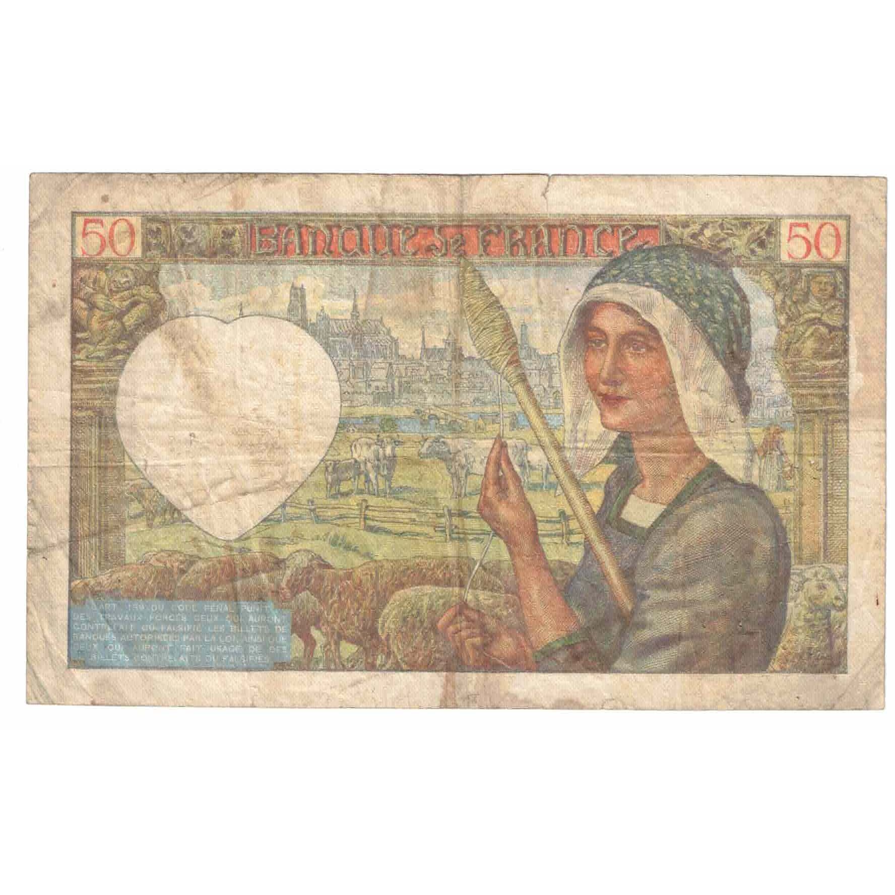 França, 50 Francs, Jacques Coeur, 1941, L.137, VF(20-25), Fayette:19.16, KM:93