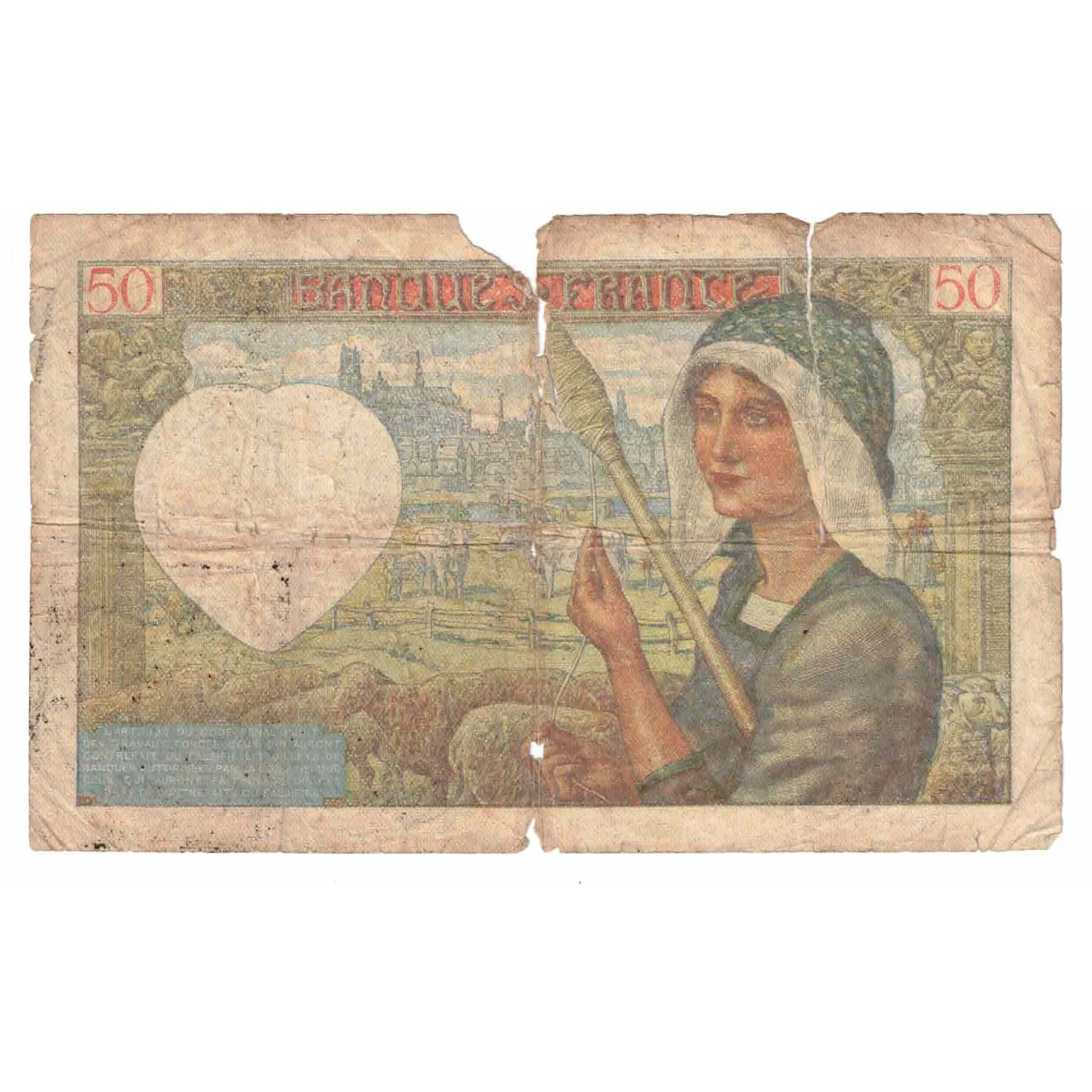 Francja, 50 Francs, Jacques Coeur, 1941, H.138, AG(1-3), Fayette:19.16, KM:93
