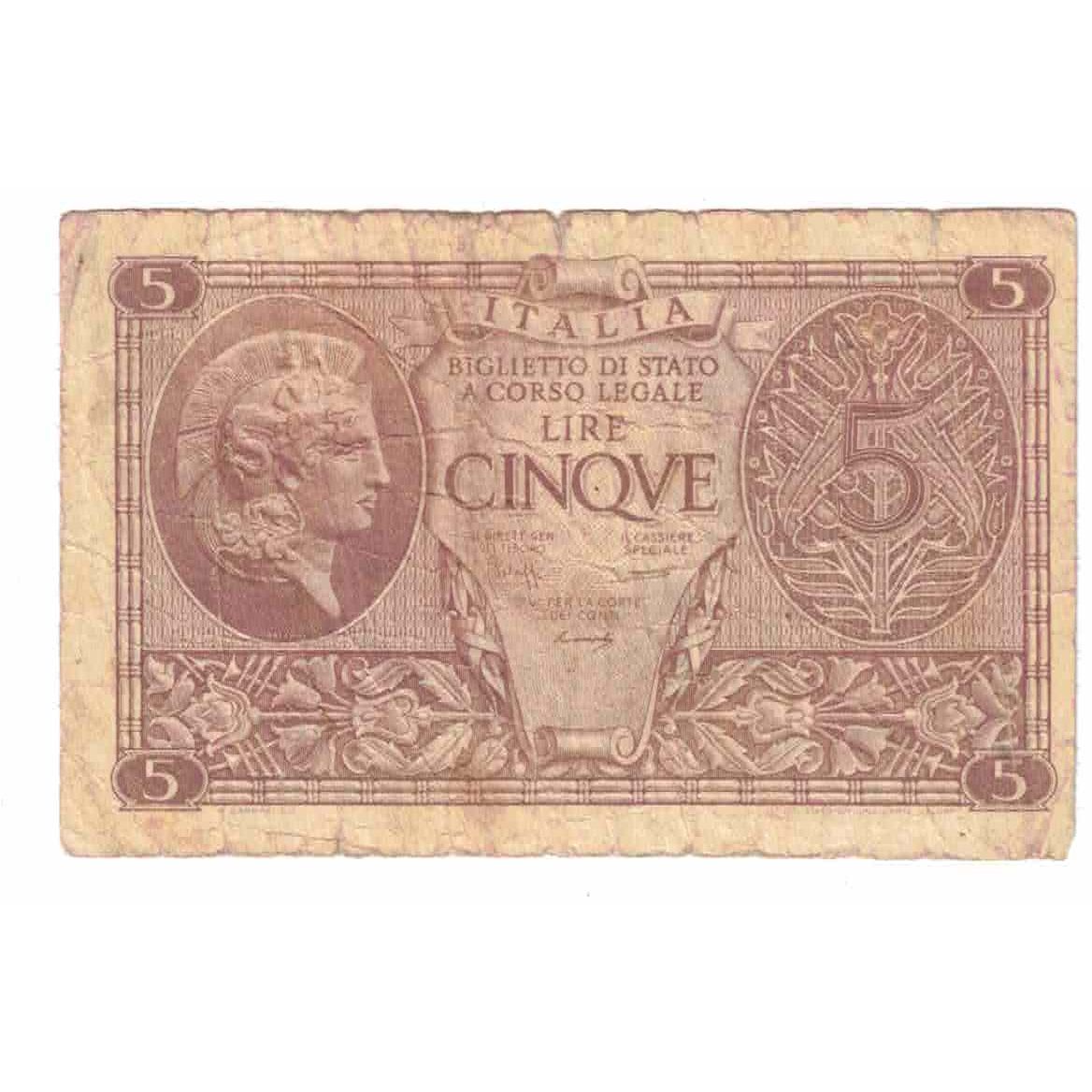 Banknote, Italy, 5 Lire, 1944, KM:31b, VF(20-25)