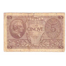 Billet, Italie, 5 Lire, 1944, KM:31b, TB