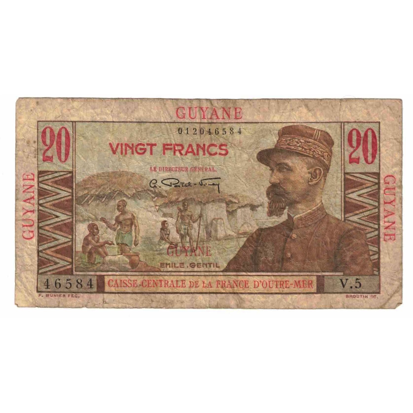 Banknote, FRENCH GUIANA, 20 Francs, KM:21a, VF(20-25)