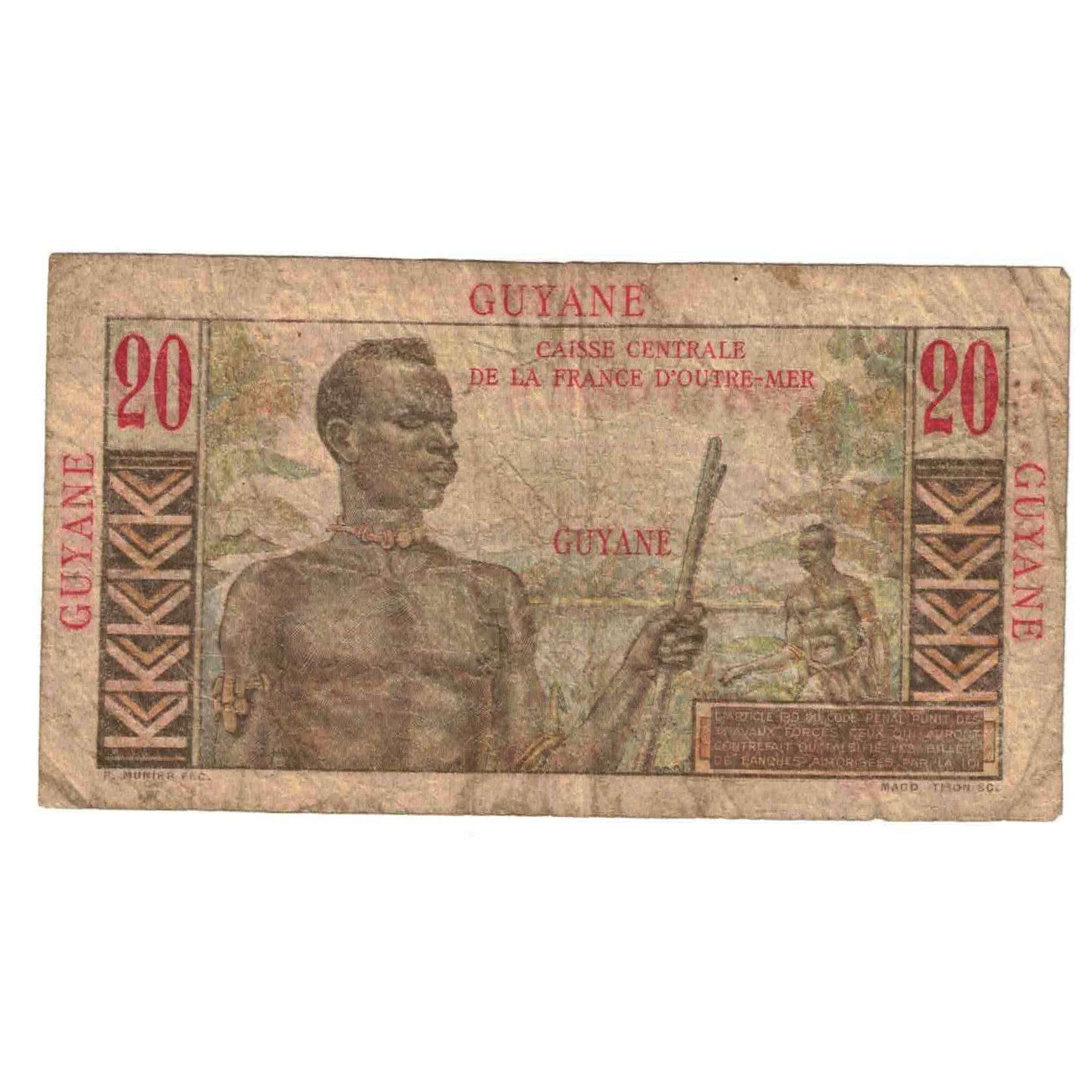 Banknote, FRENCH GUIANA, 20 Francs, KM:21a, VF(20-25)