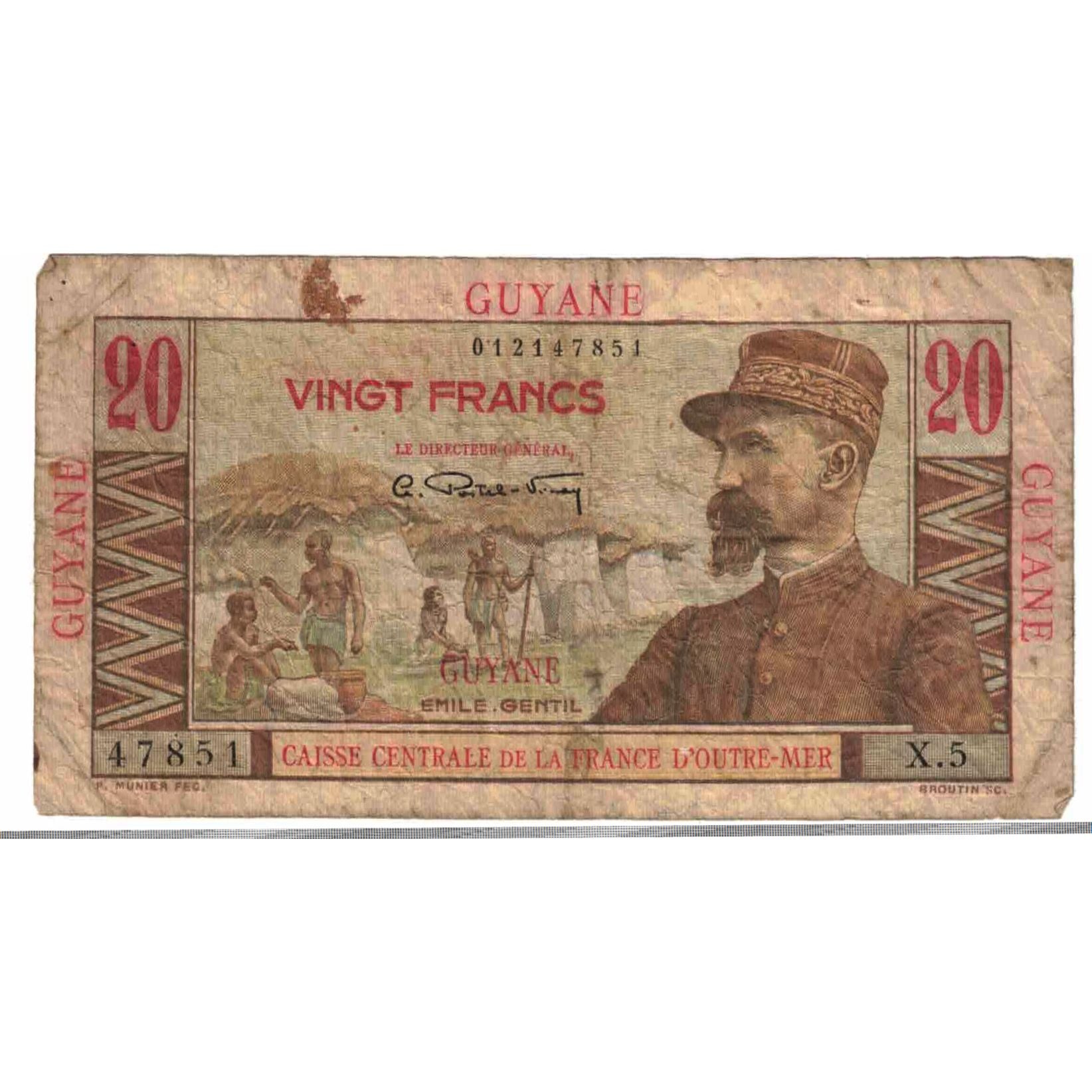 Billete, 20 Francs, GUAYANA FRANCESA, KM:21a, BC