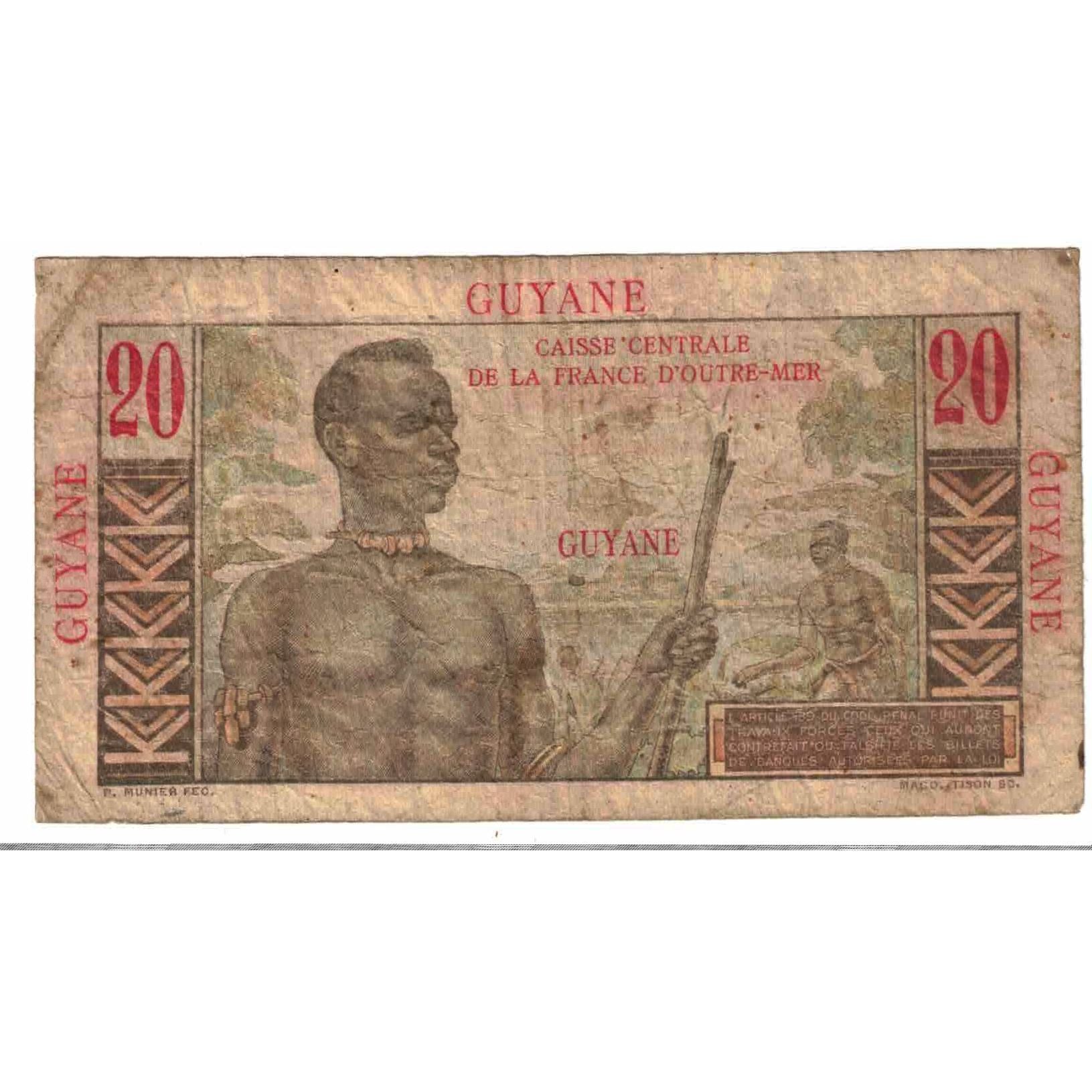 Billete, 20 Francs, GUAYANA FRANCESA, KM:21a, BC