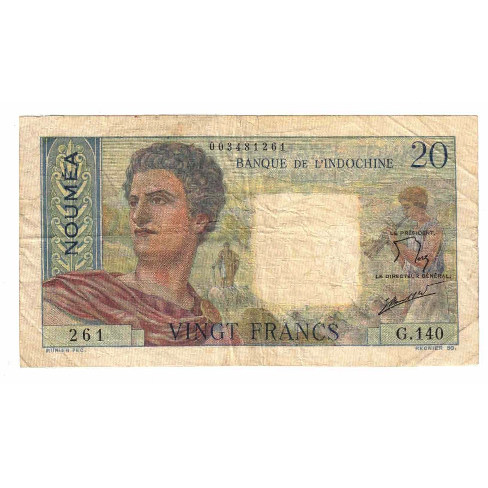 Banknote, New Caledonia, 20 Francs, 1951-1963, KM:50b, EF(40-45)