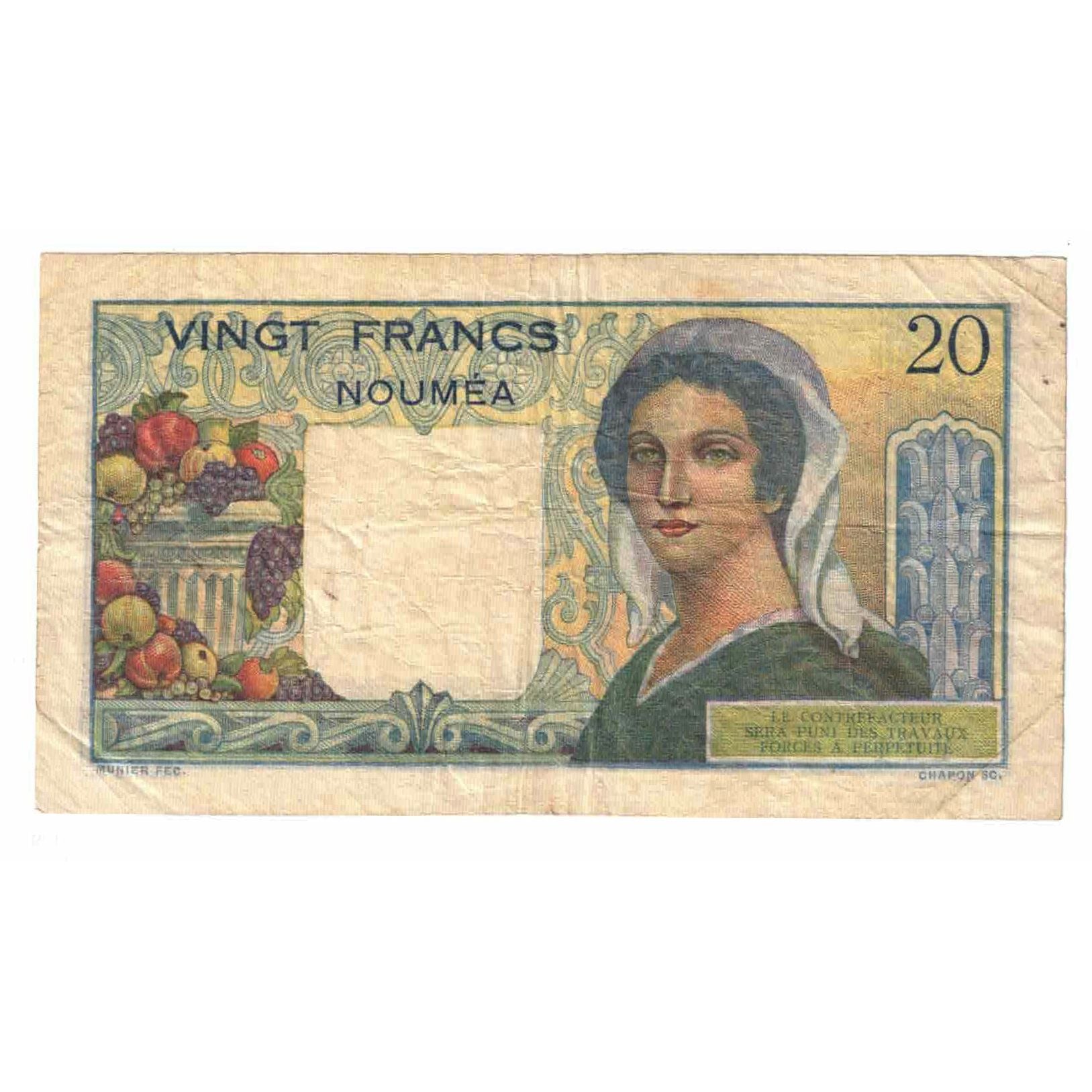 Banknote, New Caledonia, 20 Francs, 1951-1963, KM:50b, EF(40-45)