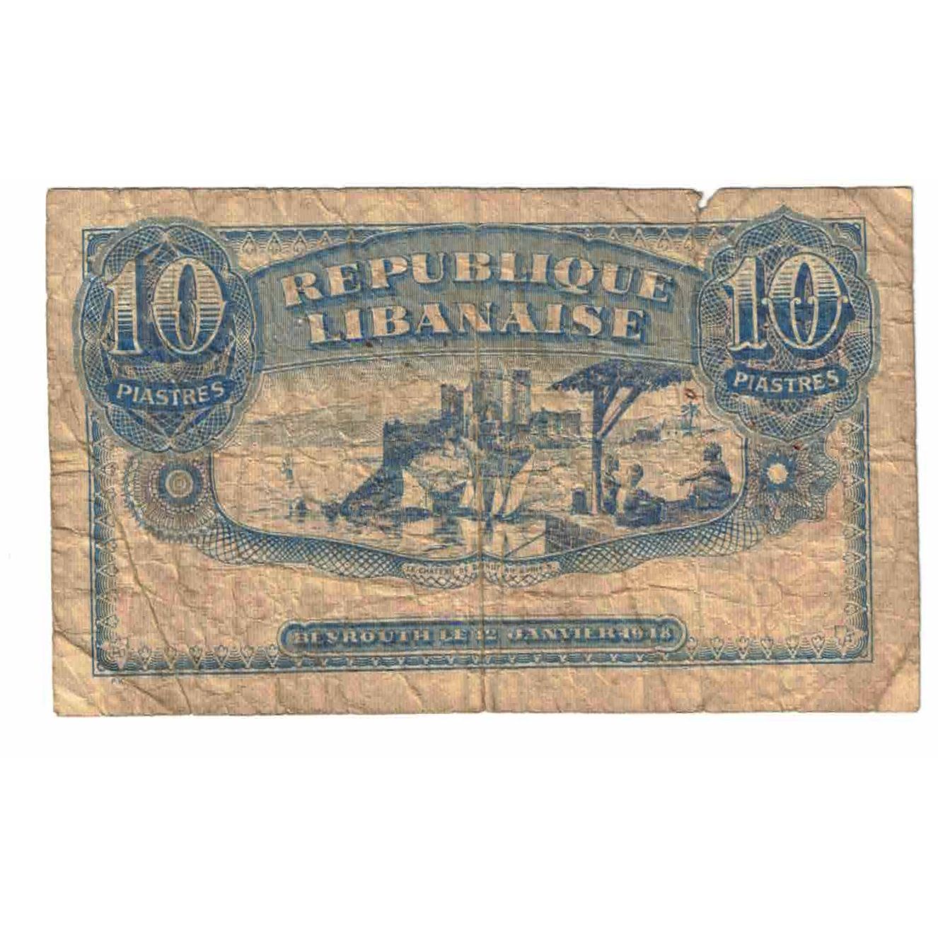 Banknote, Lebanon, 10 Piastres, 1948, 1948-01-12, KM:41, VF(20-25)